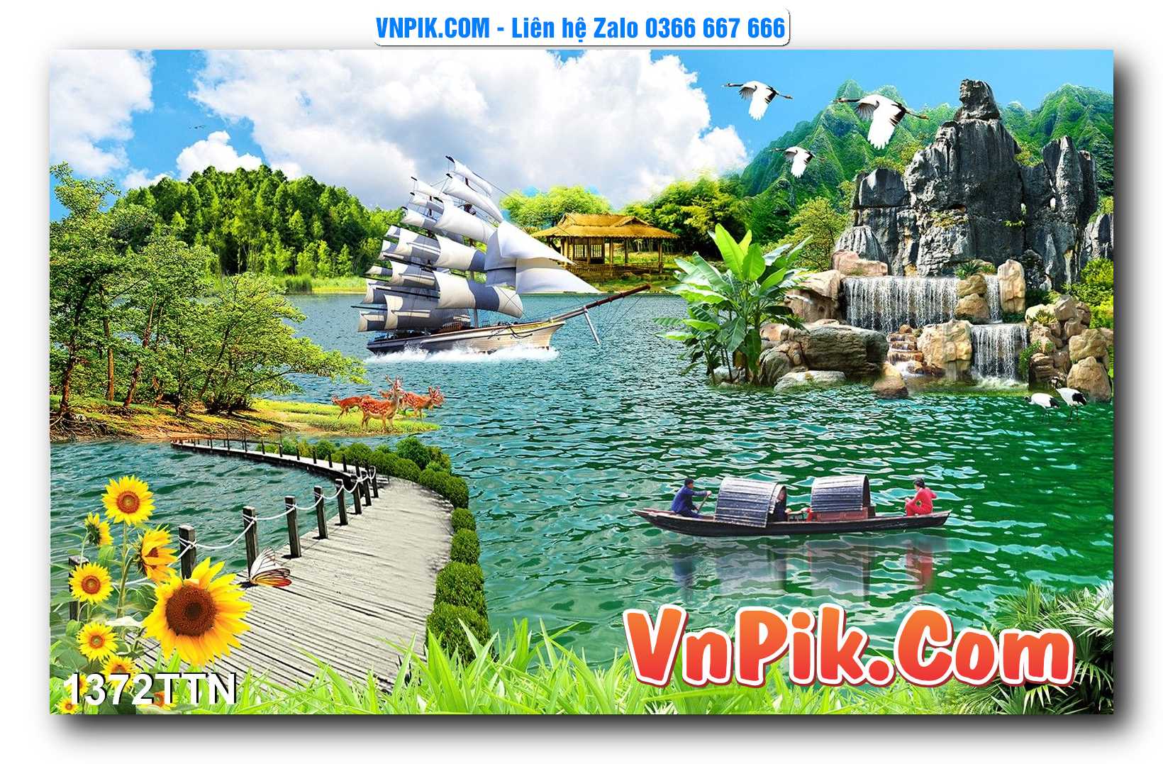 Tranh thác nước – Tranh phong thủy – Tranh treo tường mã 1372TTN