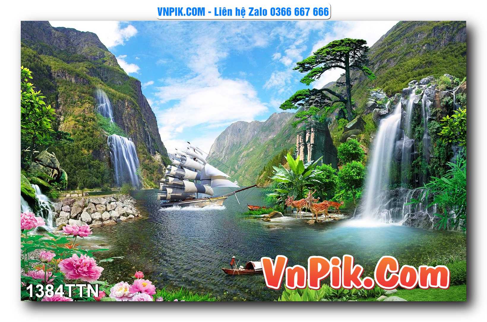 Tranh thác nước – Tranh phong thủy – Tranh treo tường mã 1384TTN