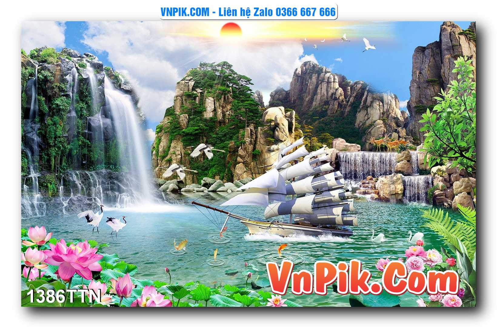 Tranh thác nước – Tranh phong thủy – Tranh treo tường mã 1386TTN