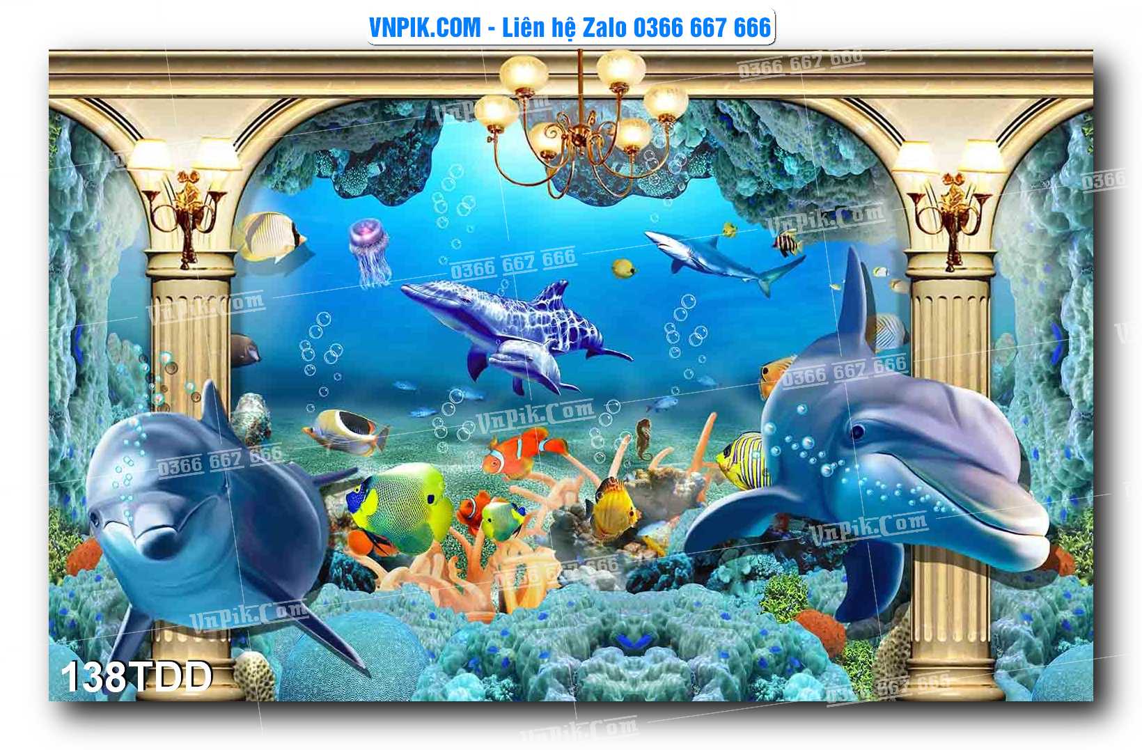 Tranh đại dương – cá heo 3D – tranh bể cá 138TDD