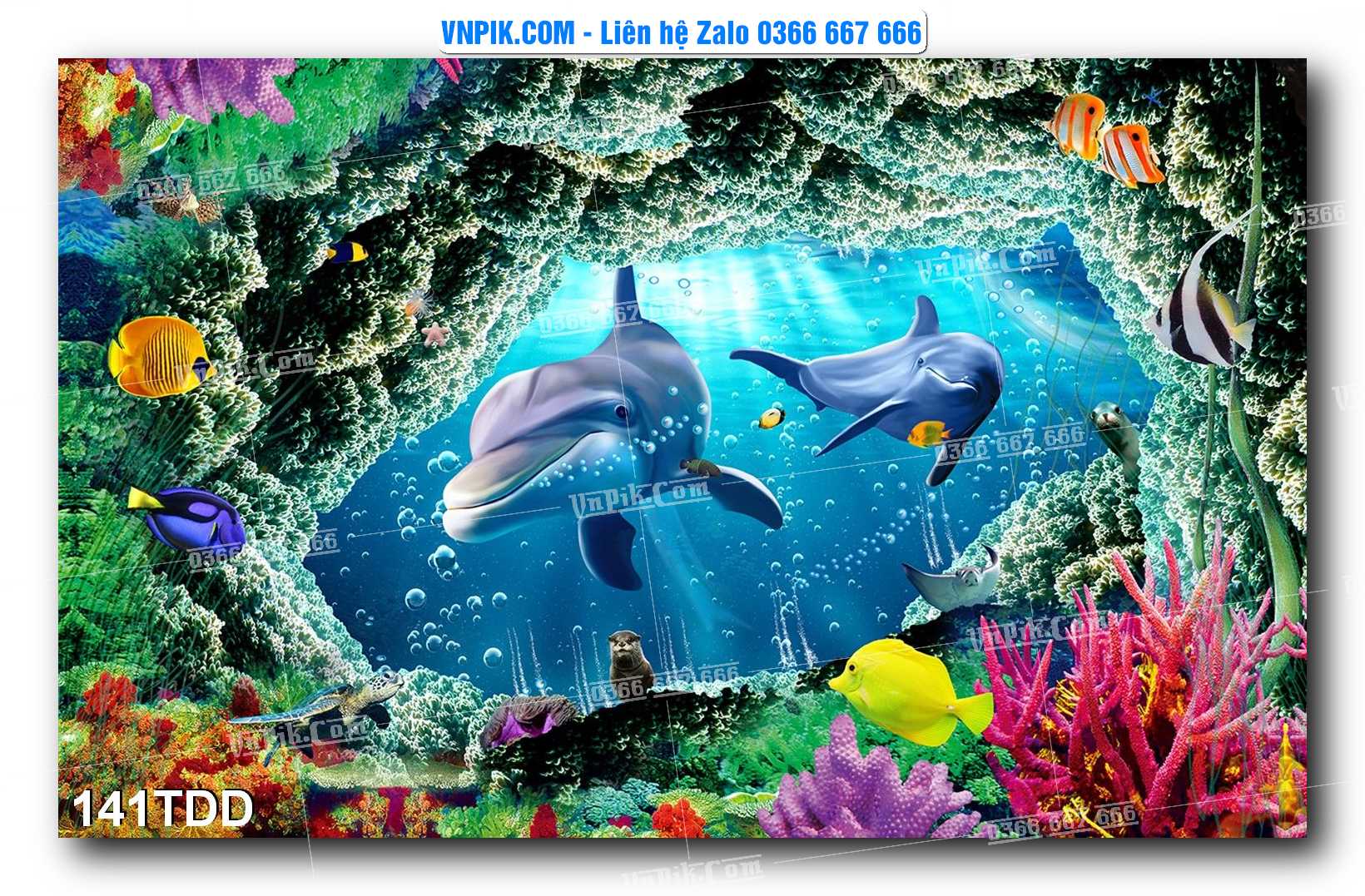 Tranh đại dương – cá heo 3D – tranh bể cá 141TDD