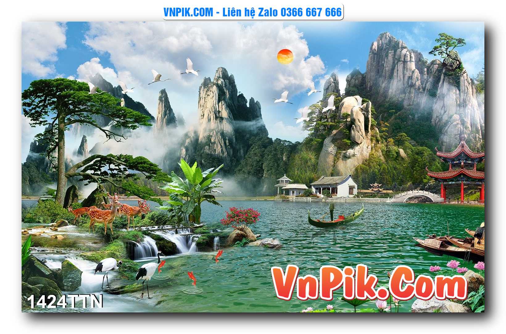Tranh thác nước – Tranh phong thủy – Tranh treo tường mã 1424TTN