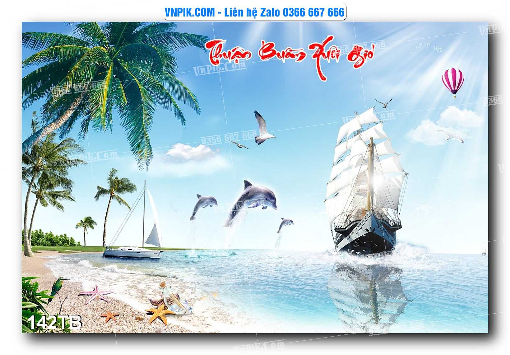 Tranh thuận buồm xuôi gió file PSD mẫu 142TB
