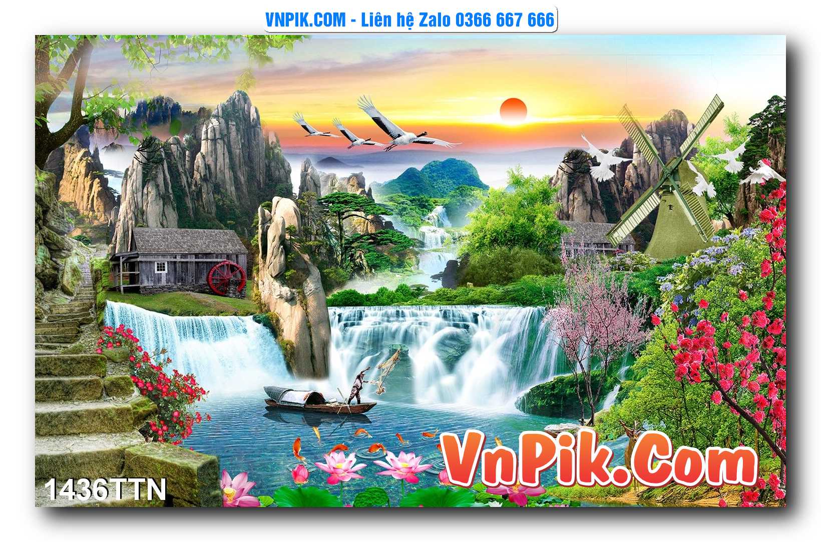 Tranh thác nước – Tranh phong thủy – Tranh treo tường mã 1436TTN