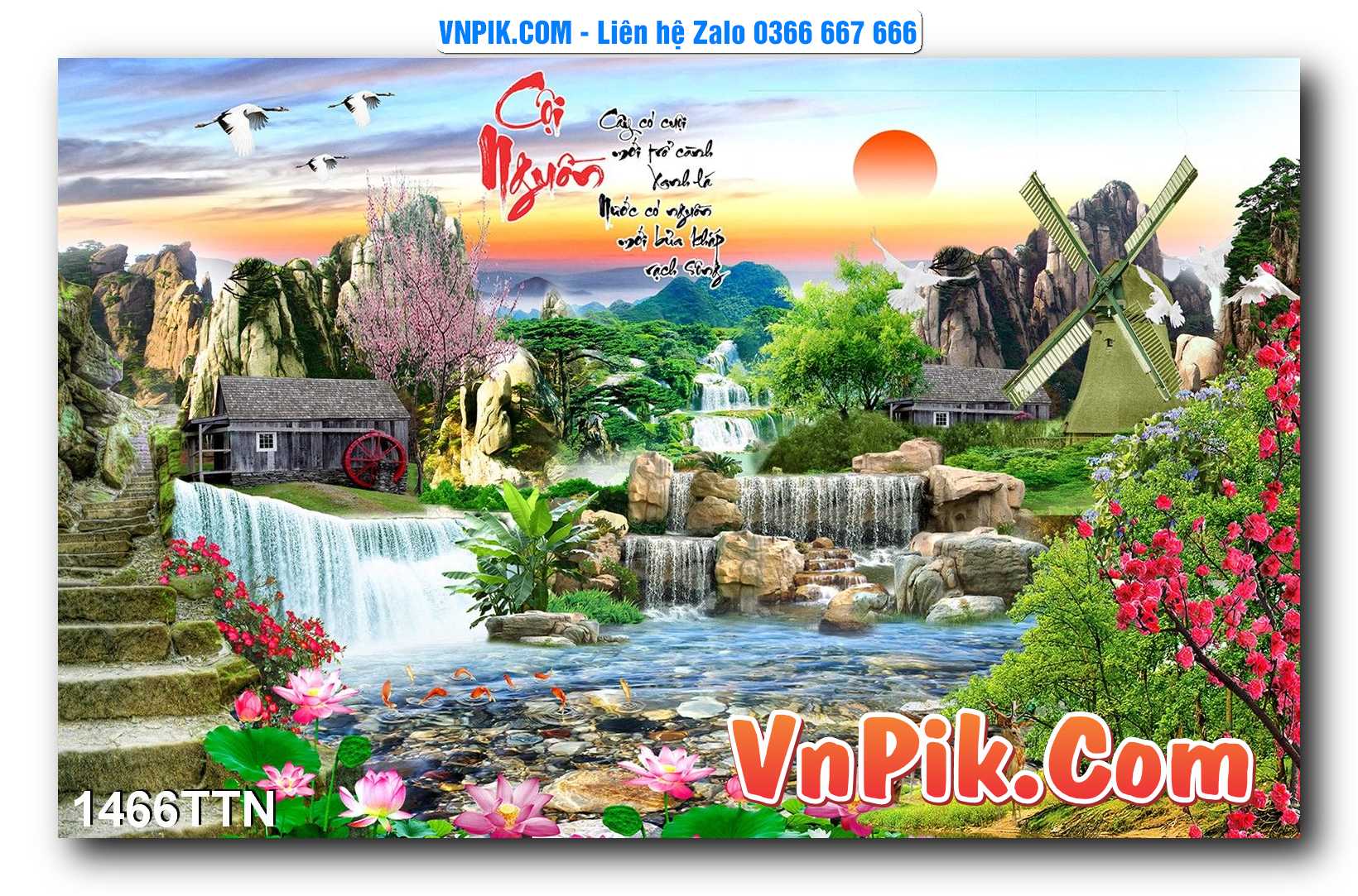 Tranh thác nước – Tranh phong thủy – Tranh treo tường mã 1466TTN
