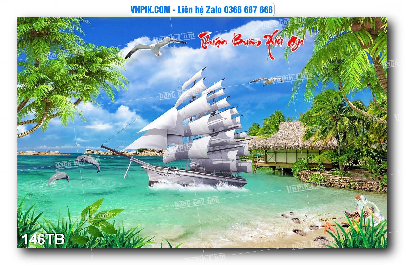 Tranh thuận buồm xuôi gió file PSD mẫu 146TB