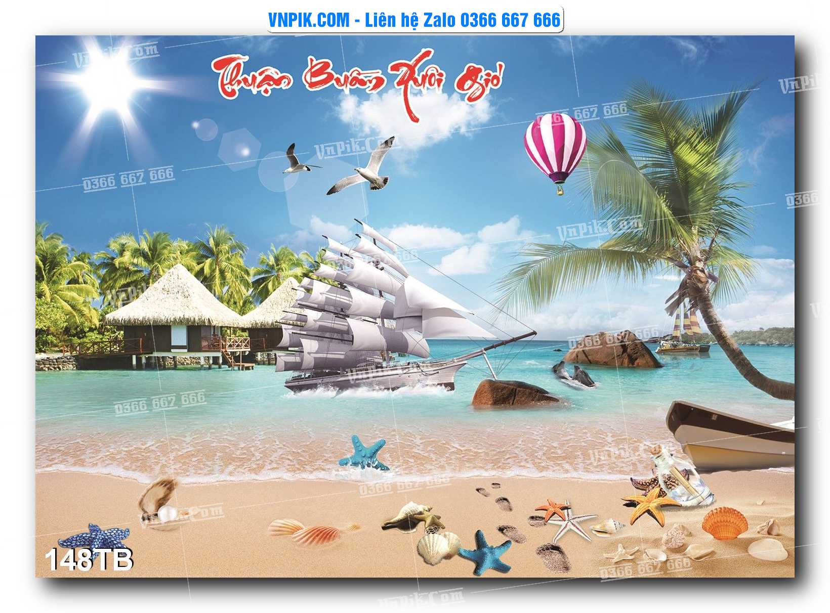 Tranh thuận buồm xuôi gió file PSD mẫu 148TB