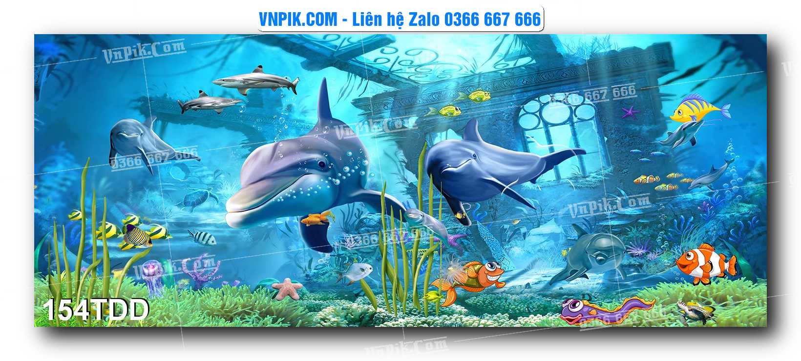 Tranh đại dương – cá heo 3D – tranh bể cá 154TDD