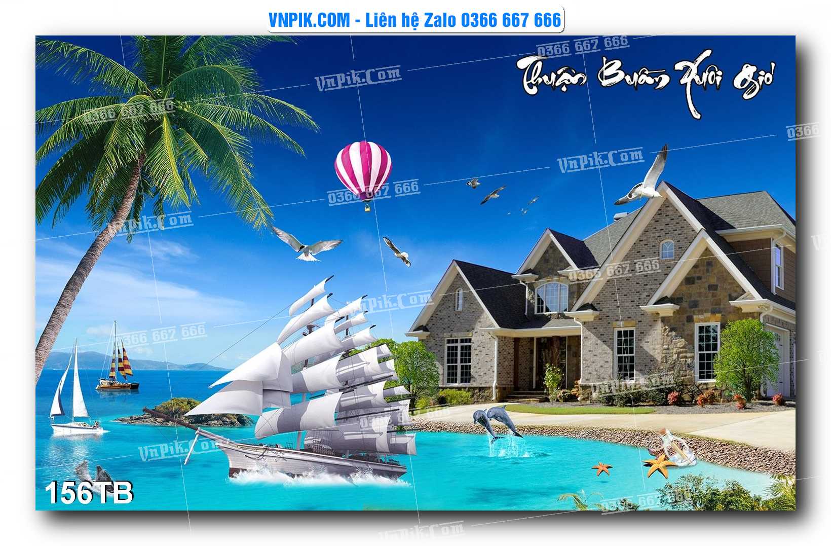 Tranh thuận buồm xuôi gió file PSD mẫu 156TB