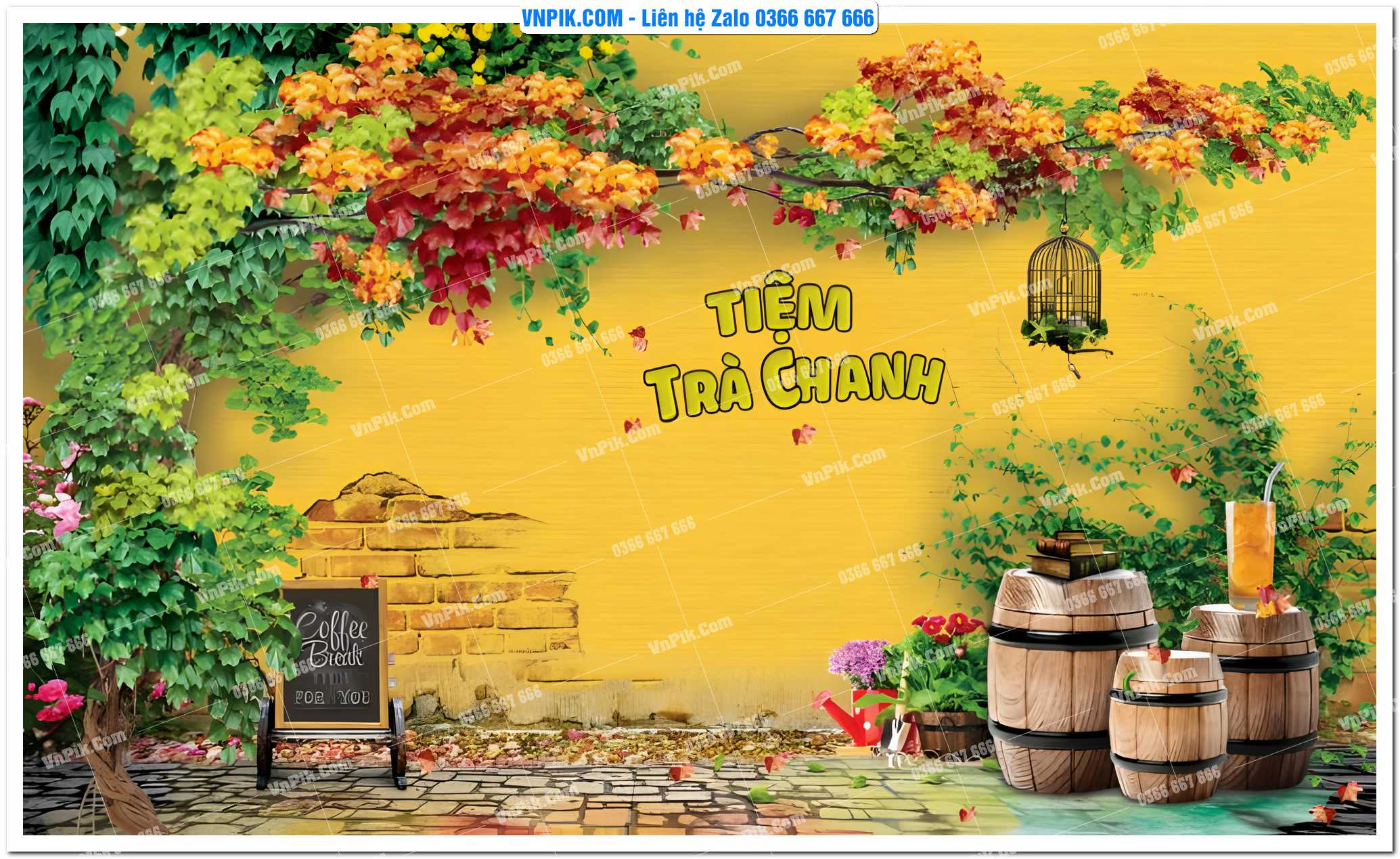 Tranh tường trang trí quán cà phê – trà chanh – trà sữa mã 1573CF