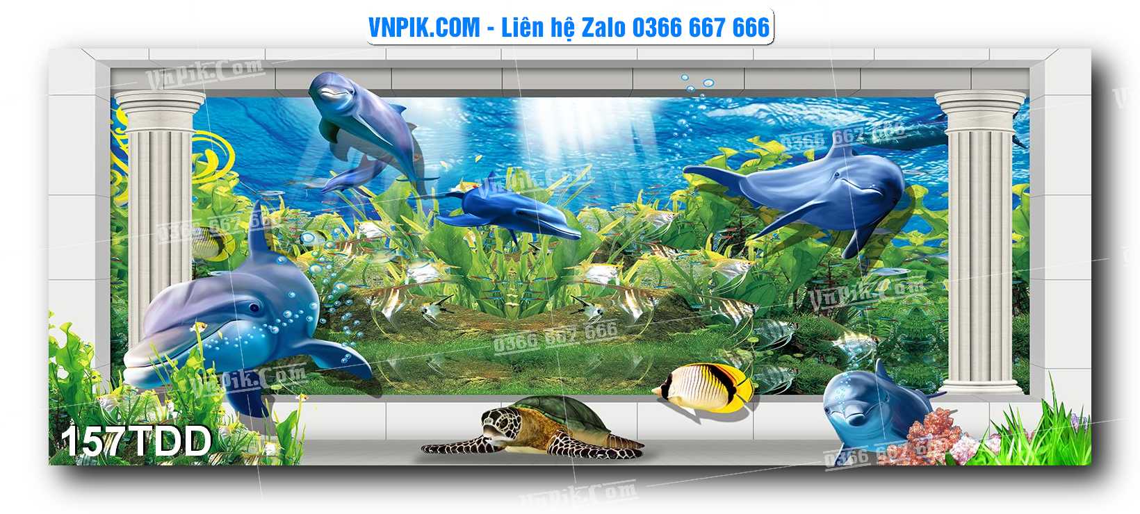 Tranh đại dương – cá heo 3D – tranh bể cá 157TDD