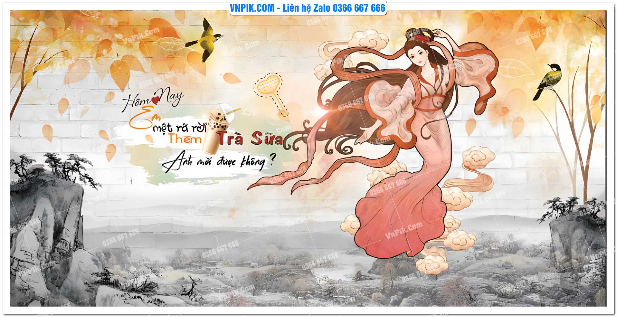 Tranh tường trang trí quán cà phê – trà chanh – trà sữa mã 1599CF