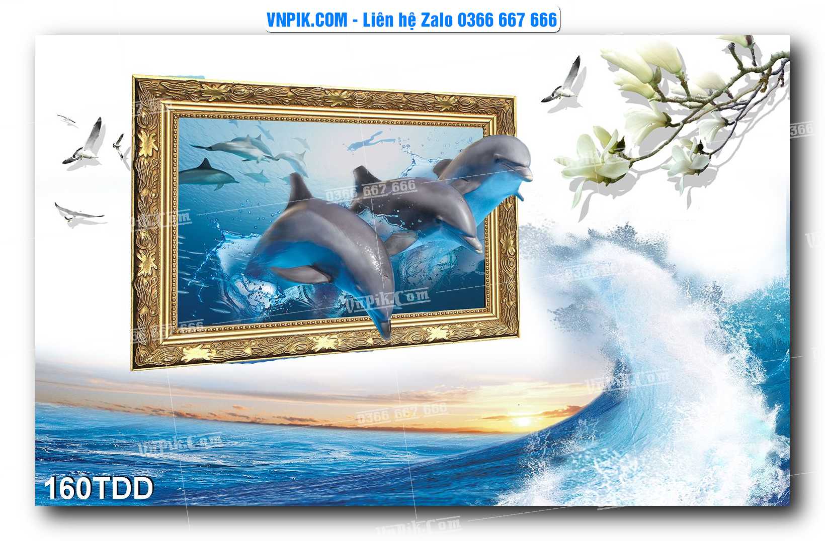Tranh đại dương – cá heo 3D – tranh bể cá 160TDD