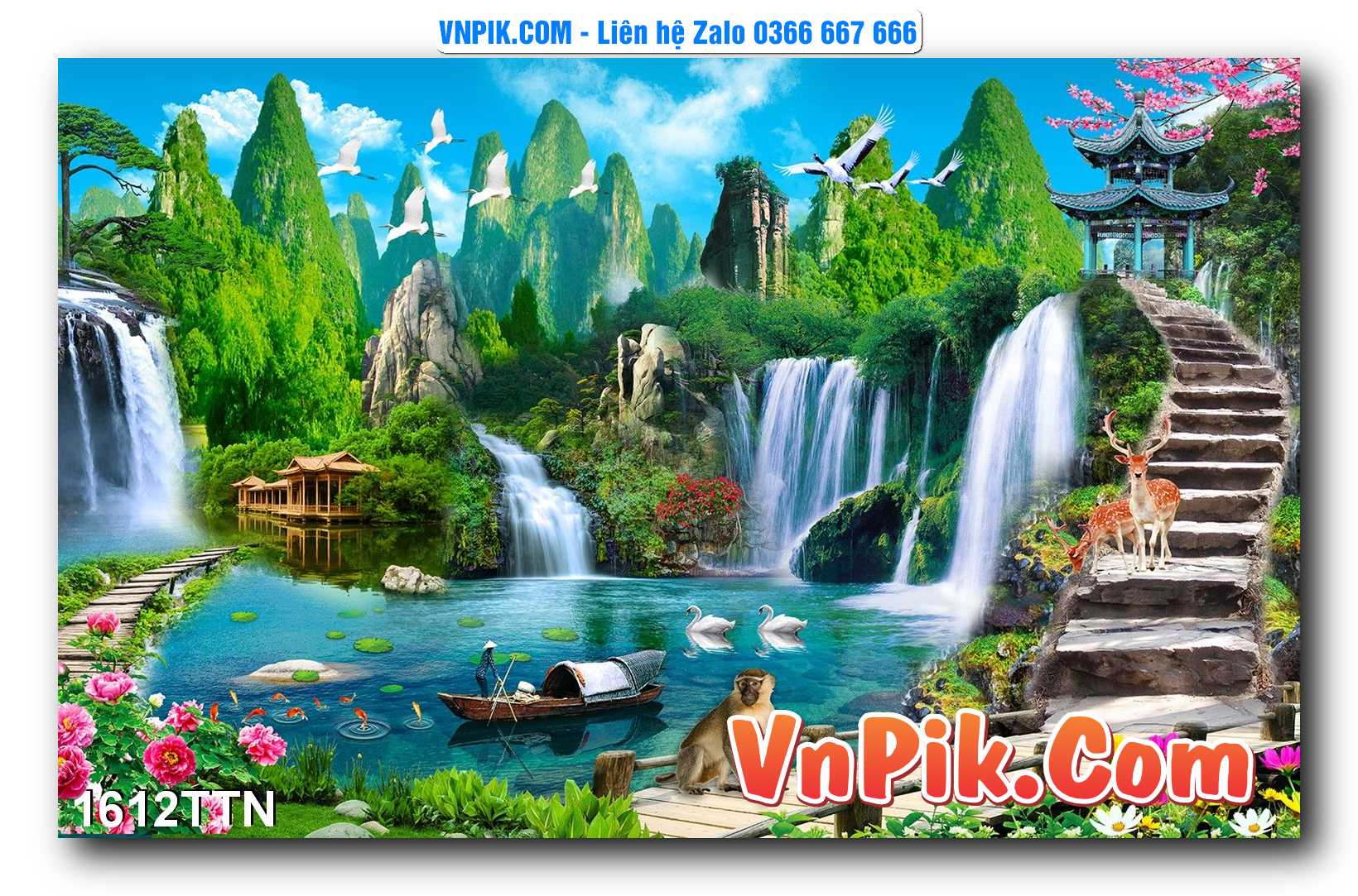 Tranh thác nước – Tranh phong thủy – Tranh treo tường mã 1612TTN
