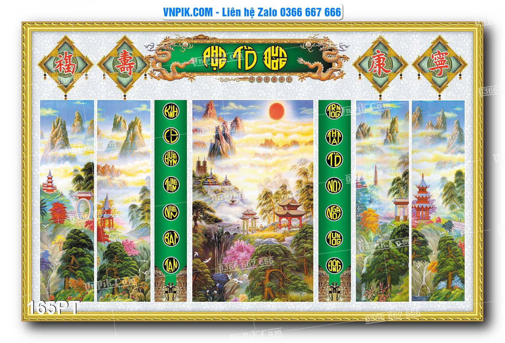 Tranh dán phòng thờ, bàn thờ, tranh mâm ngũ quả mẫu số 165PT
