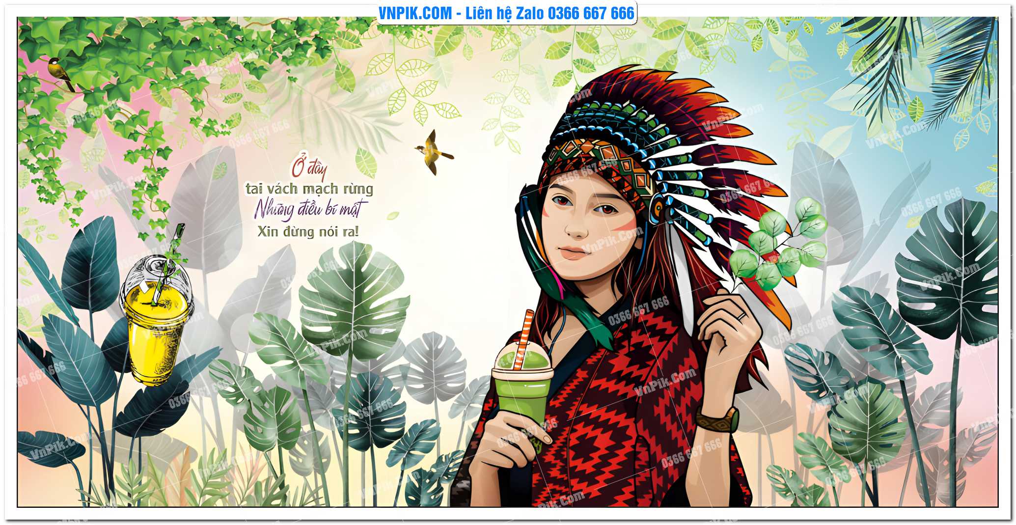 Tranh tường trang trí quán cà phê – trà chanh – trà sữa mã 1665CF