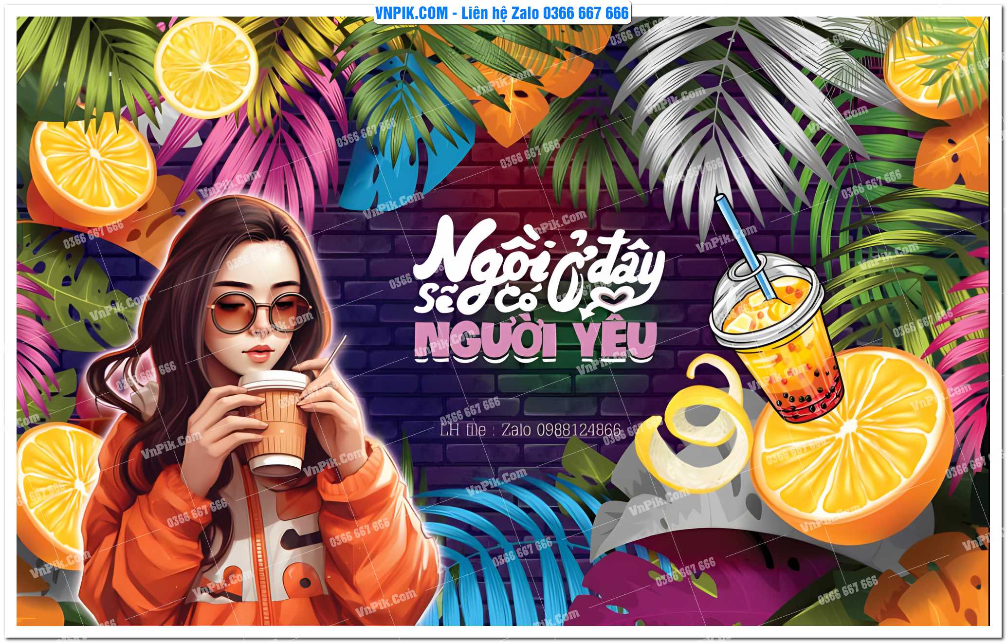 Tranh tường trang trí quán cà phê – trà chanh – trà sữa mã 1696CF