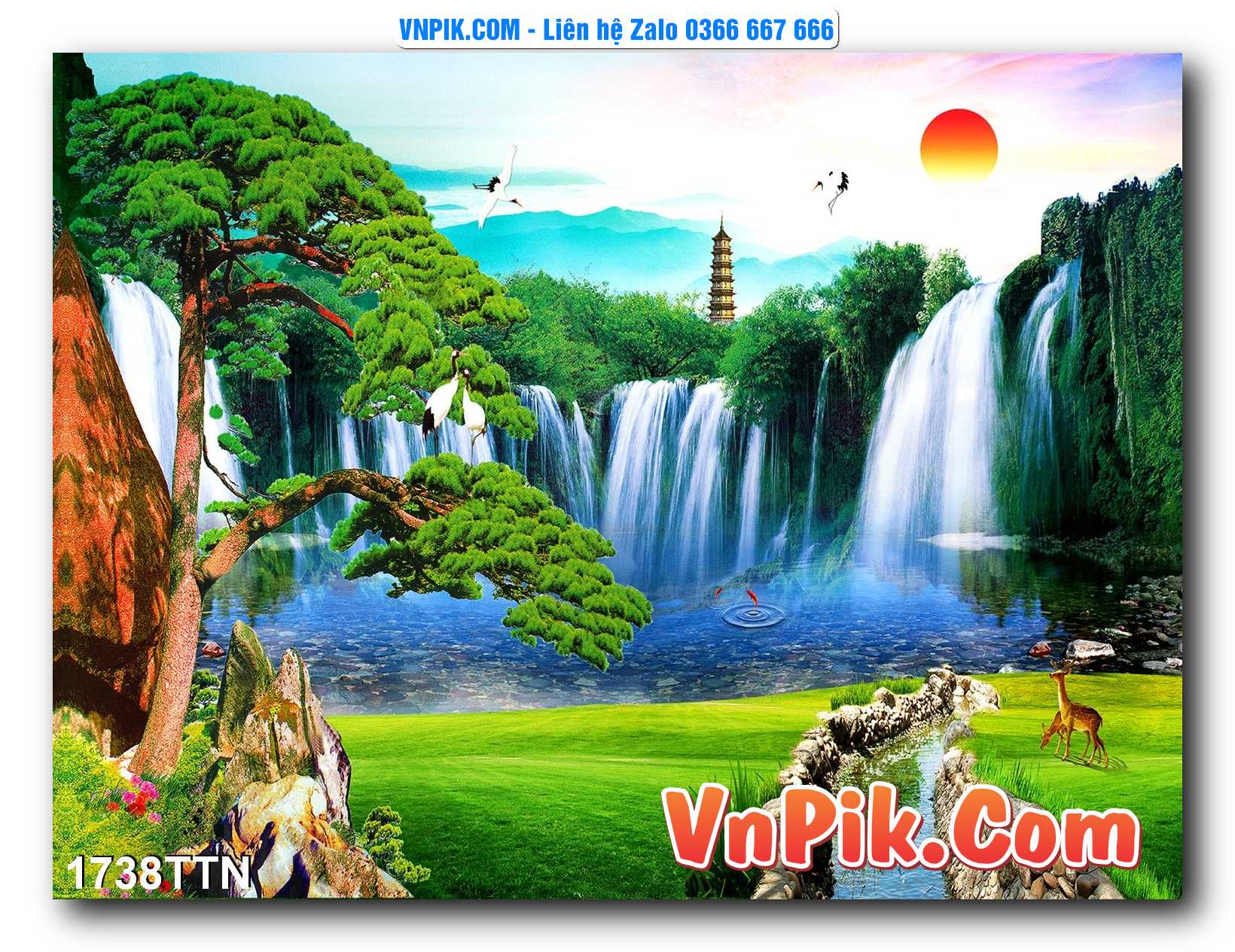 Tranh thác nước – Tranh phong thủy – Tranh treo tường mã 1738TTN