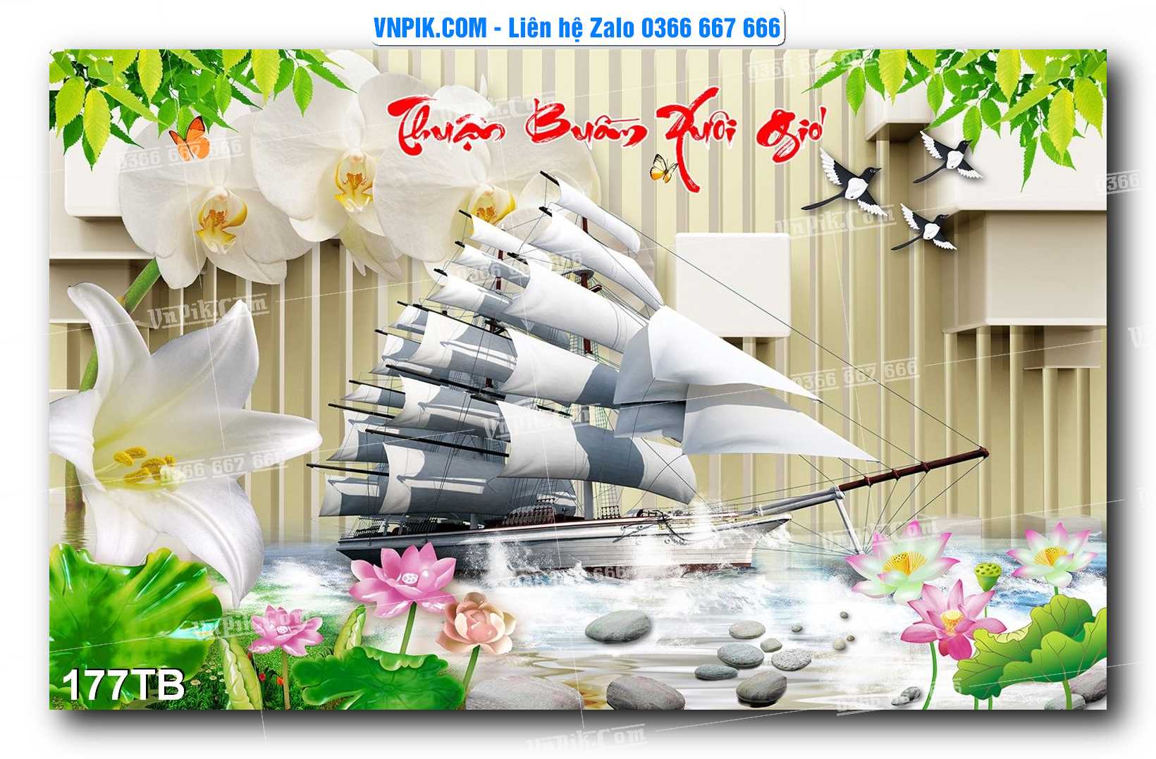 Tranh thuận buồm xuôi gió file PSD mẫu 177TB