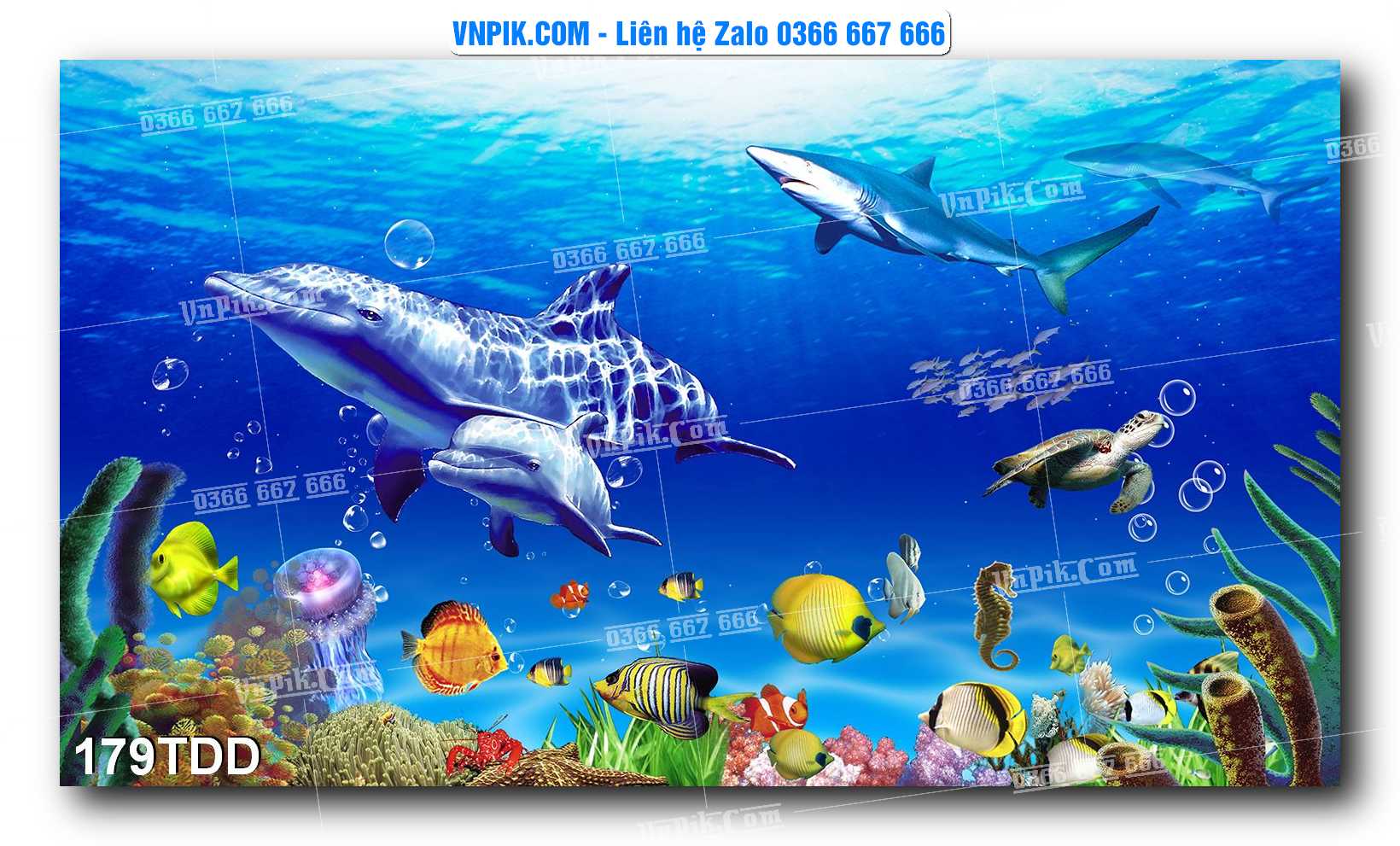 Tranh đại dương – cá heo 3D – tranh bể cá 179TDD