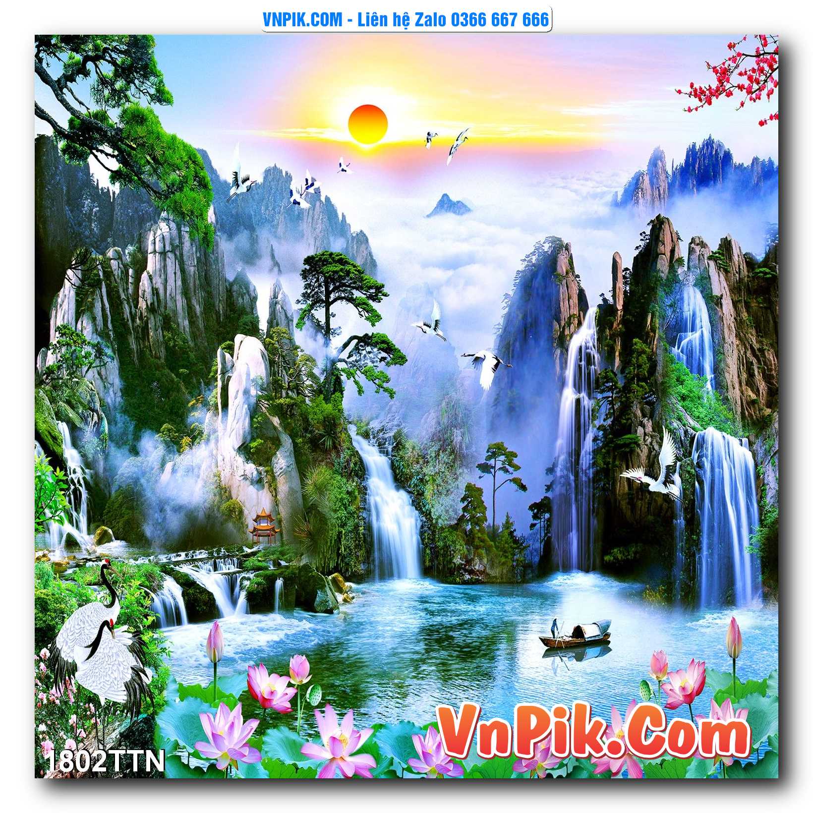 Tranh thác nước – Tranh phong thủy – Tranh treo tường mã 1802TTN