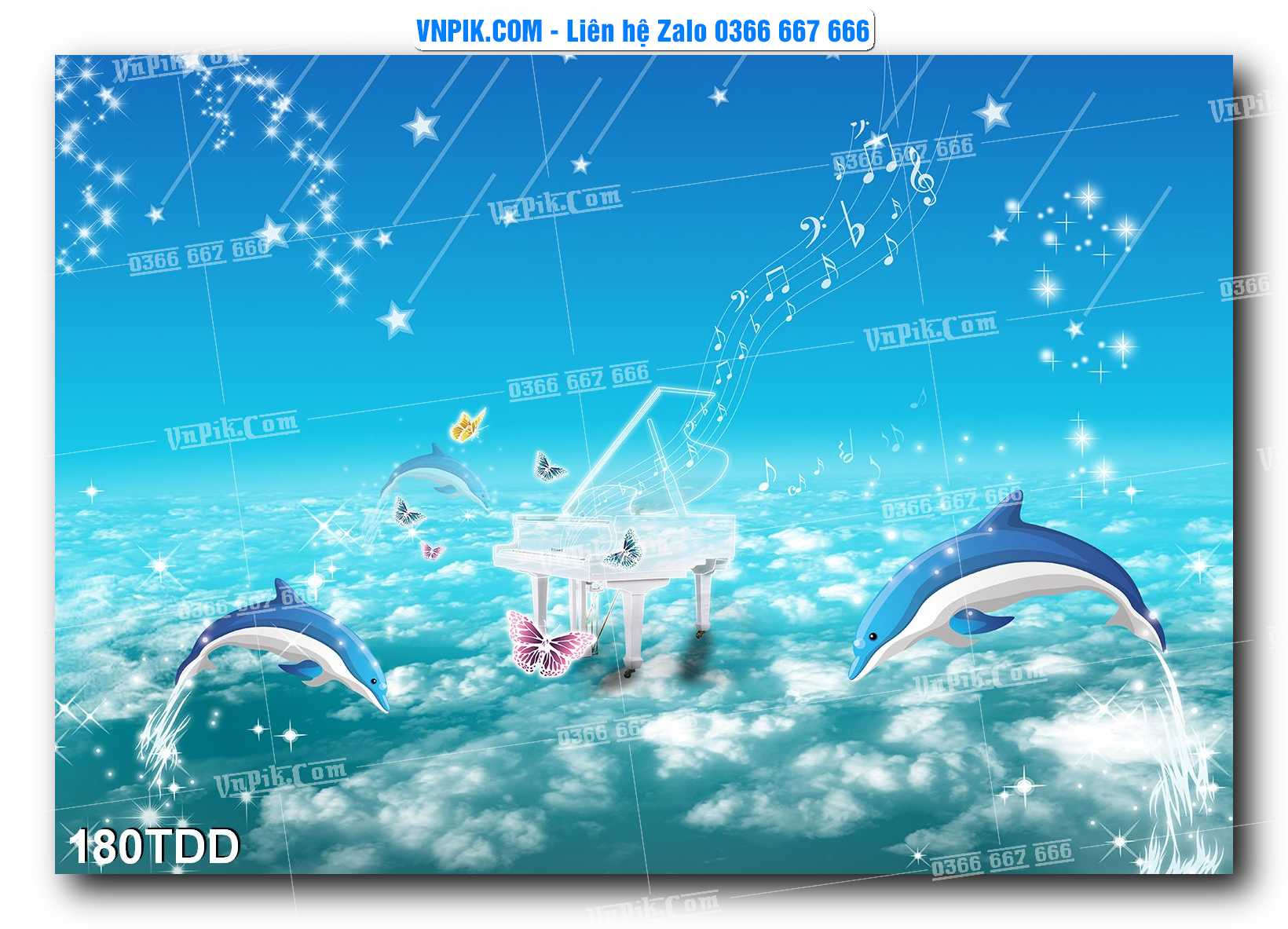 Tranh đại dương – cá heo 3D – tranh bể cá 180TDD