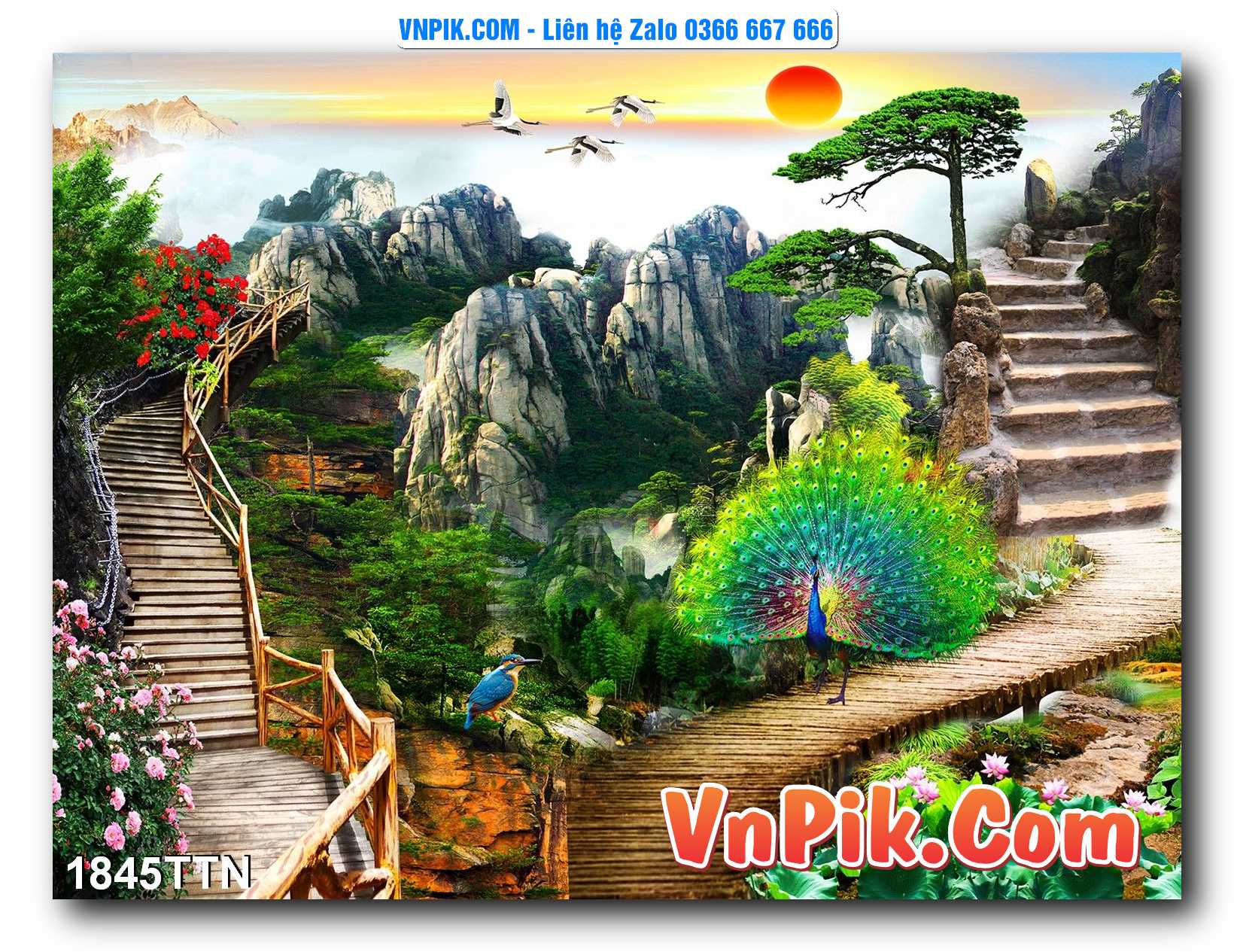 Tranh thác nước – Tranh phong thủy – Tranh treo tường mã 1845TTN