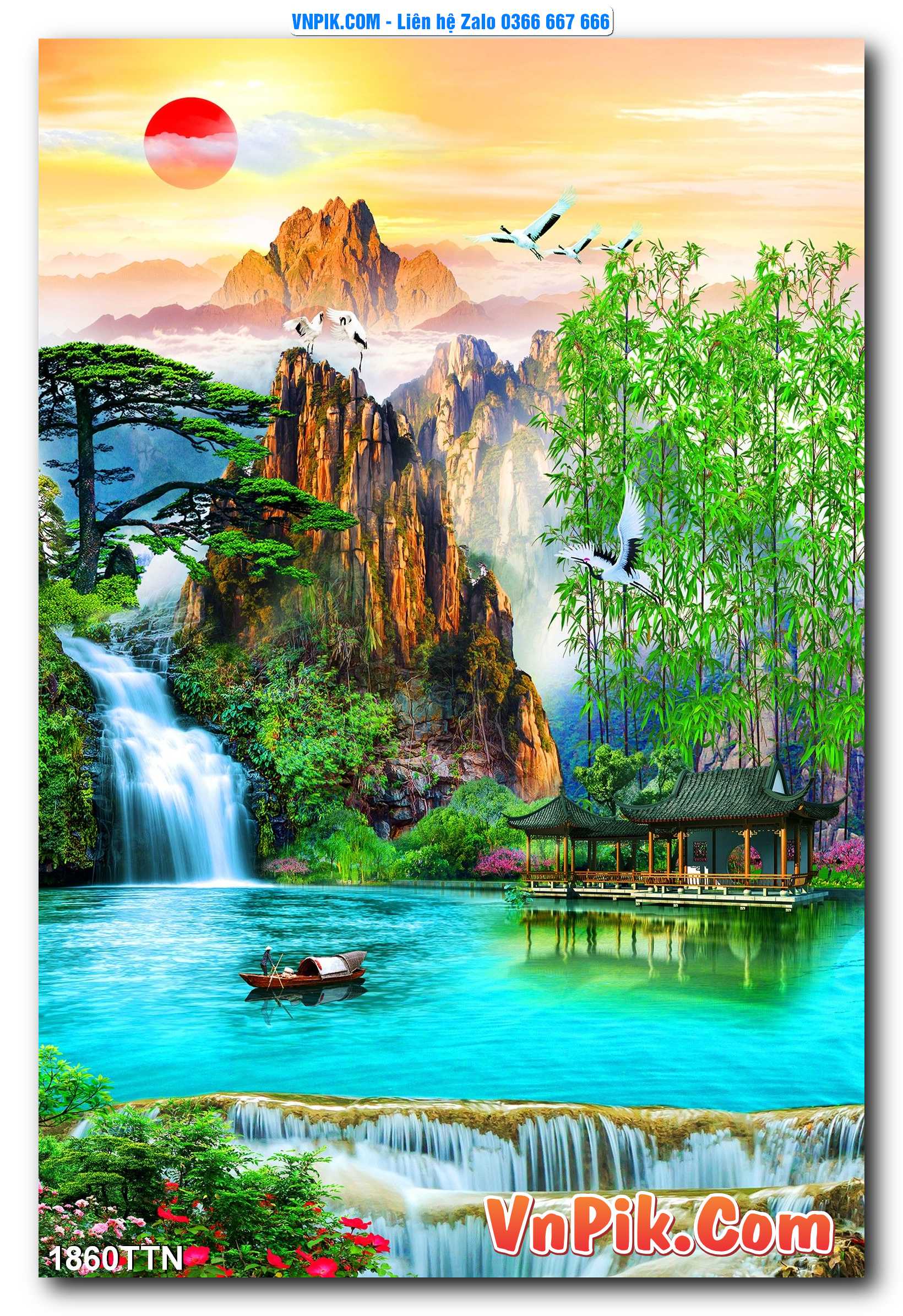 Tranh thác nước – Tranh phong thủy – Tranh treo tường mã 1860TTN