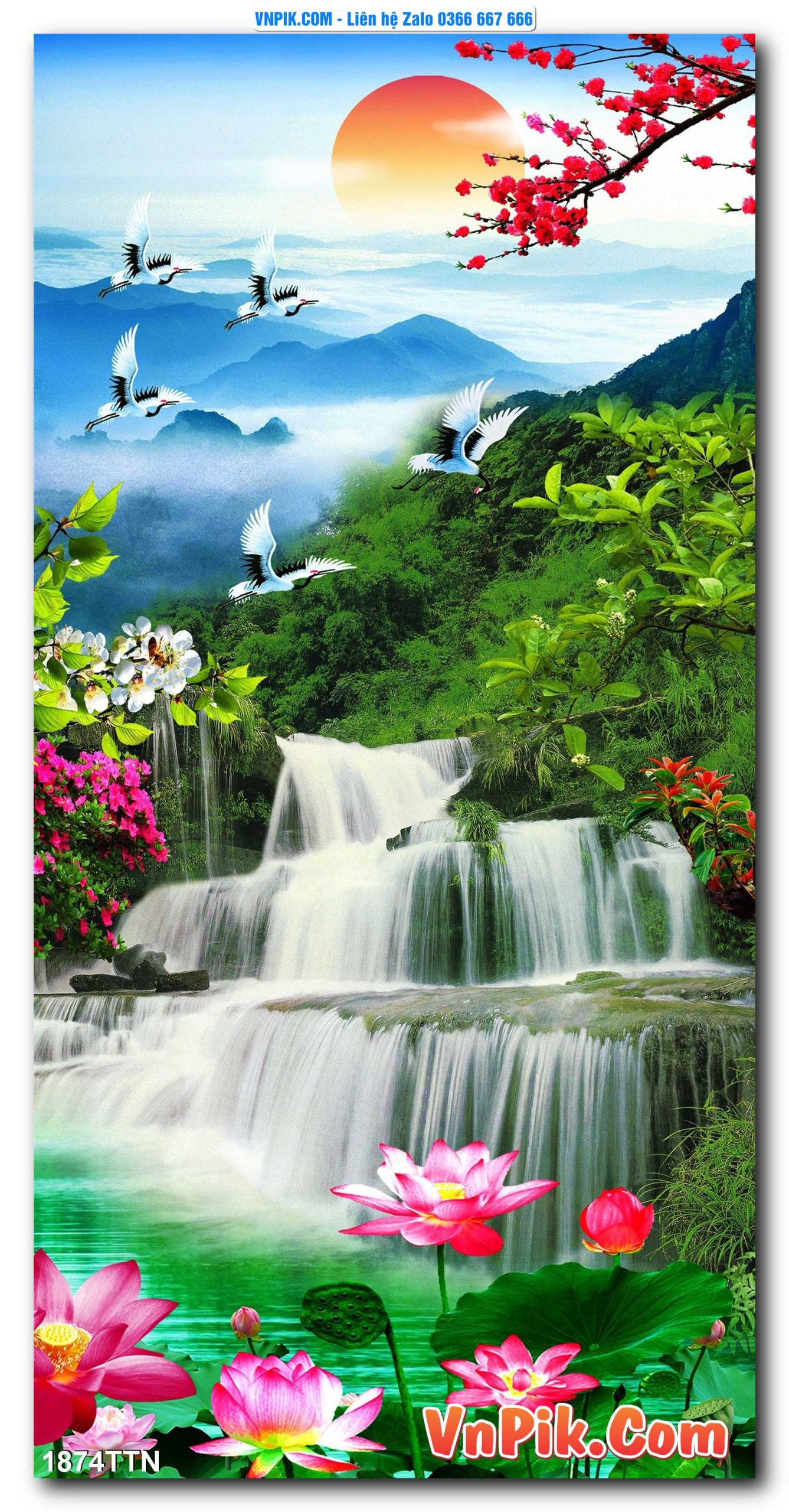 Tranh thác nước – Tranh phong thủy – Tranh treo tường mã 1874TTN