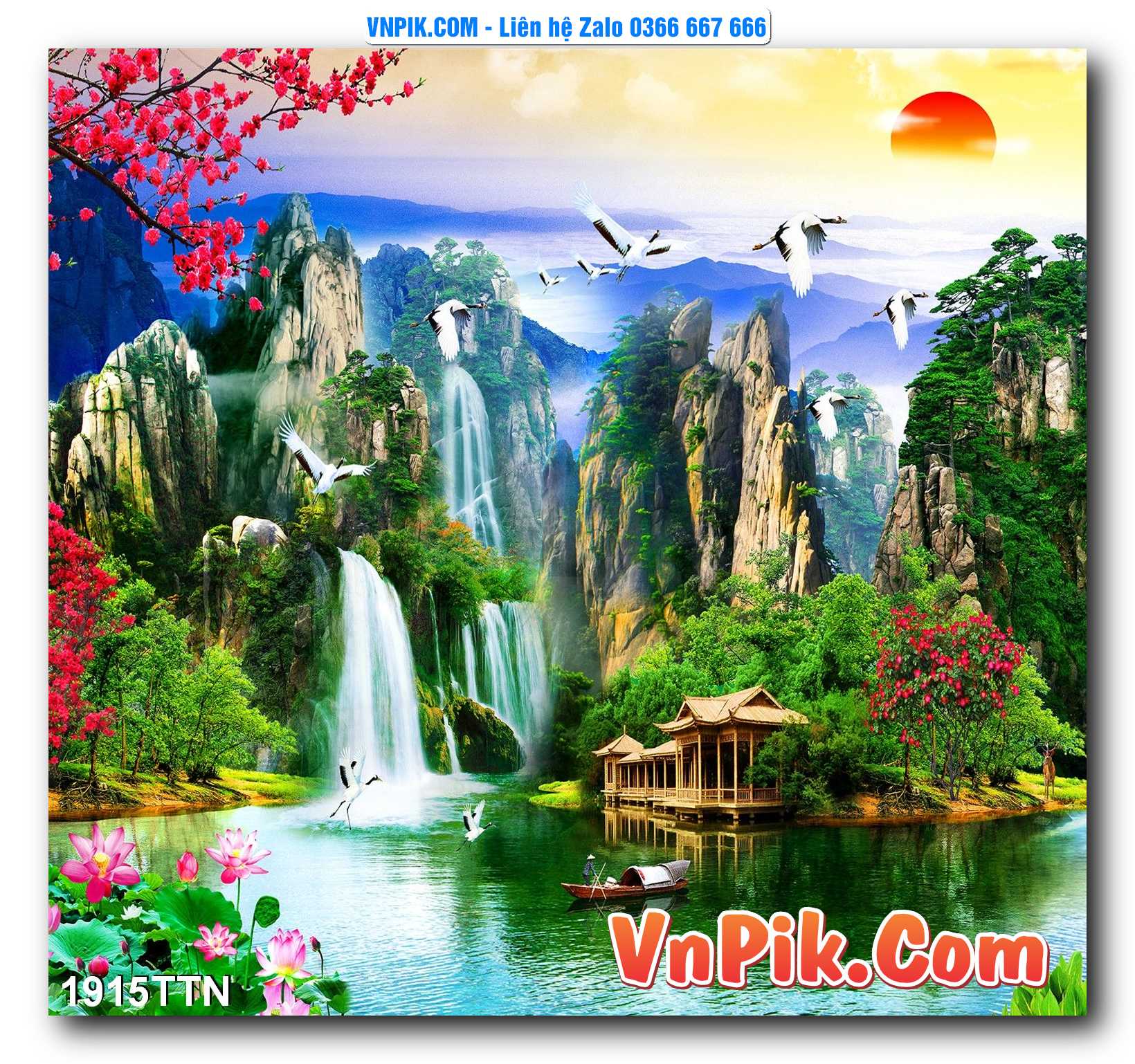 Tranh thác nước – Tranh phong thủy – Tranh treo tường mã 1915TTN