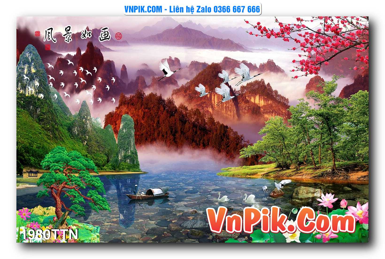 Tranh thác nước – Tranh phong thủy – Tranh treo tường mã 1980TTN