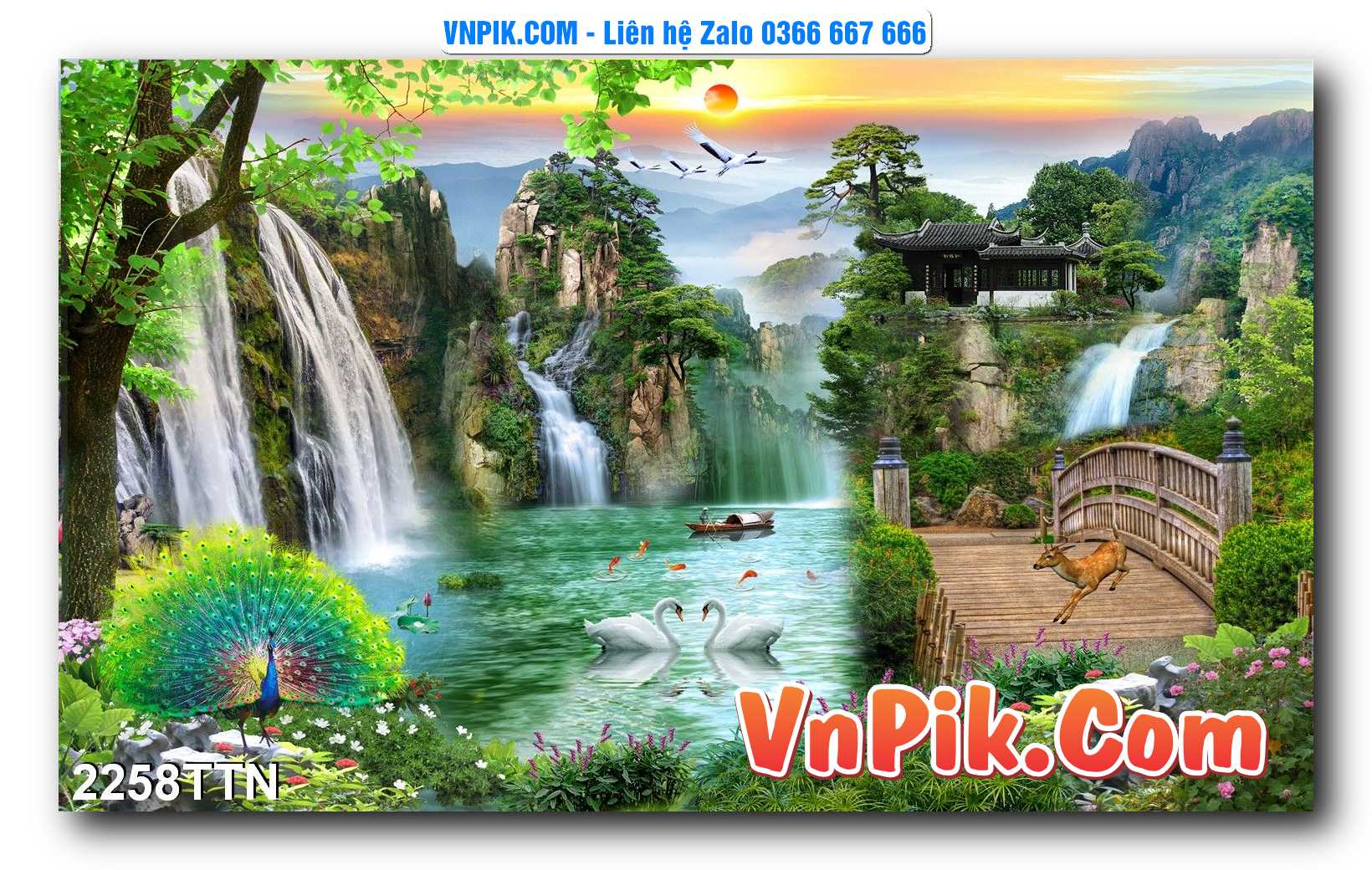 Tranh thác nước – Tranh phong thủy – Tranh treo tường mã 2258TTN