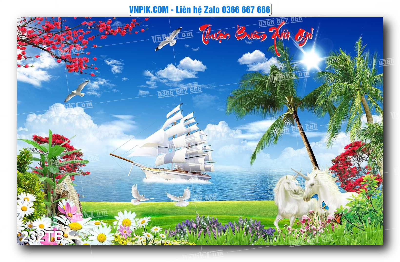 Tranh thuận buồm xuôi gió file PSD mẫu 232TB