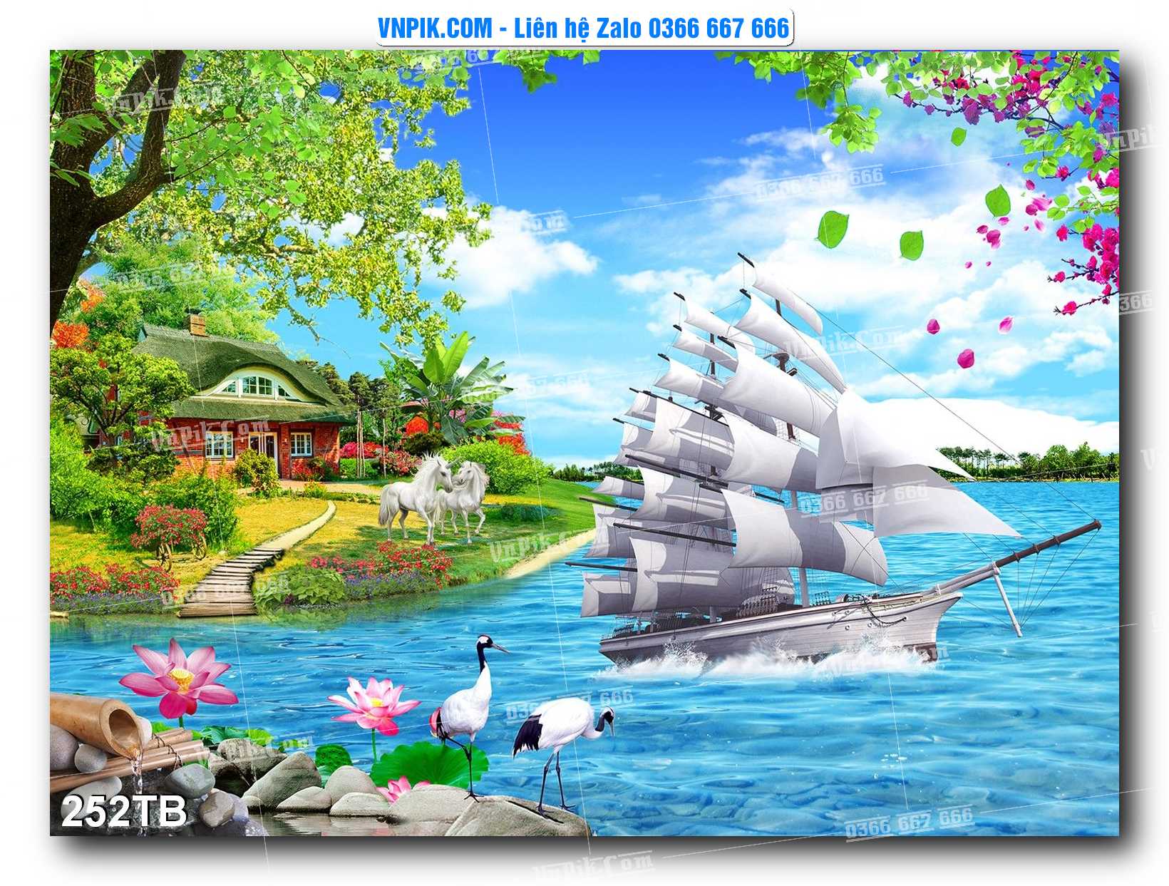 Tranh thuận buồm xuôi gió file PSD mẫu 252TB