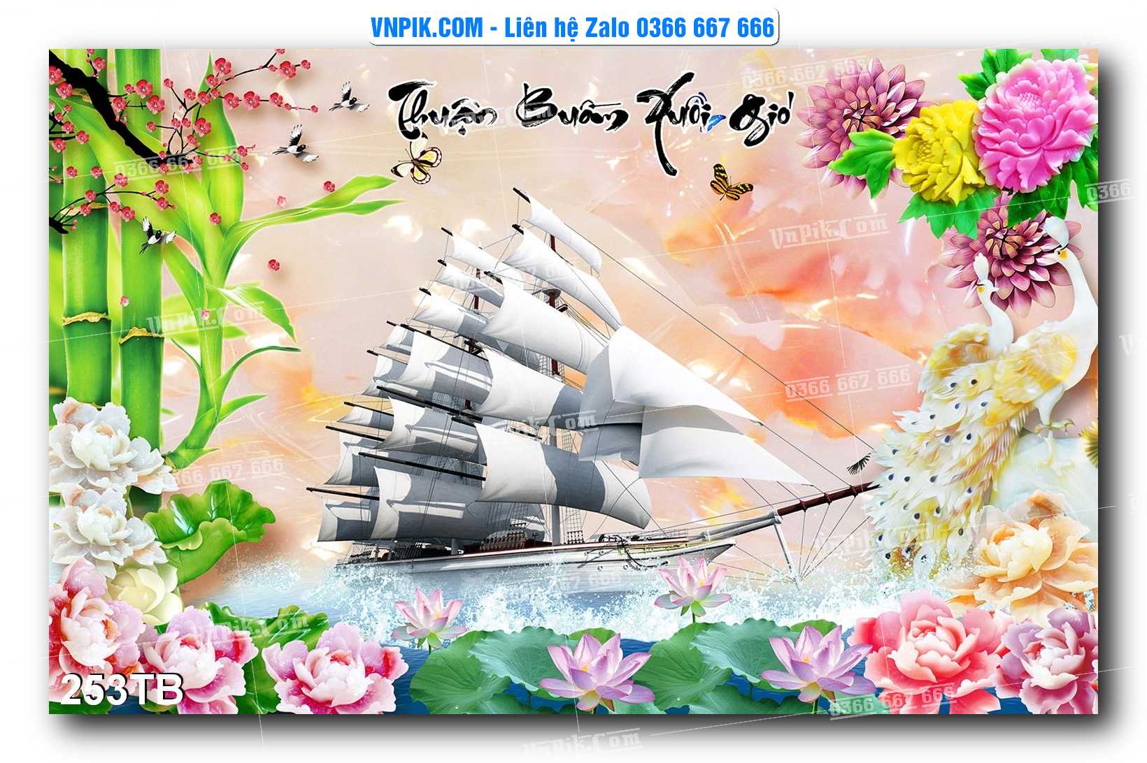 Tranh thuận buồm xuôi gió file PSD mẫu 253TB
