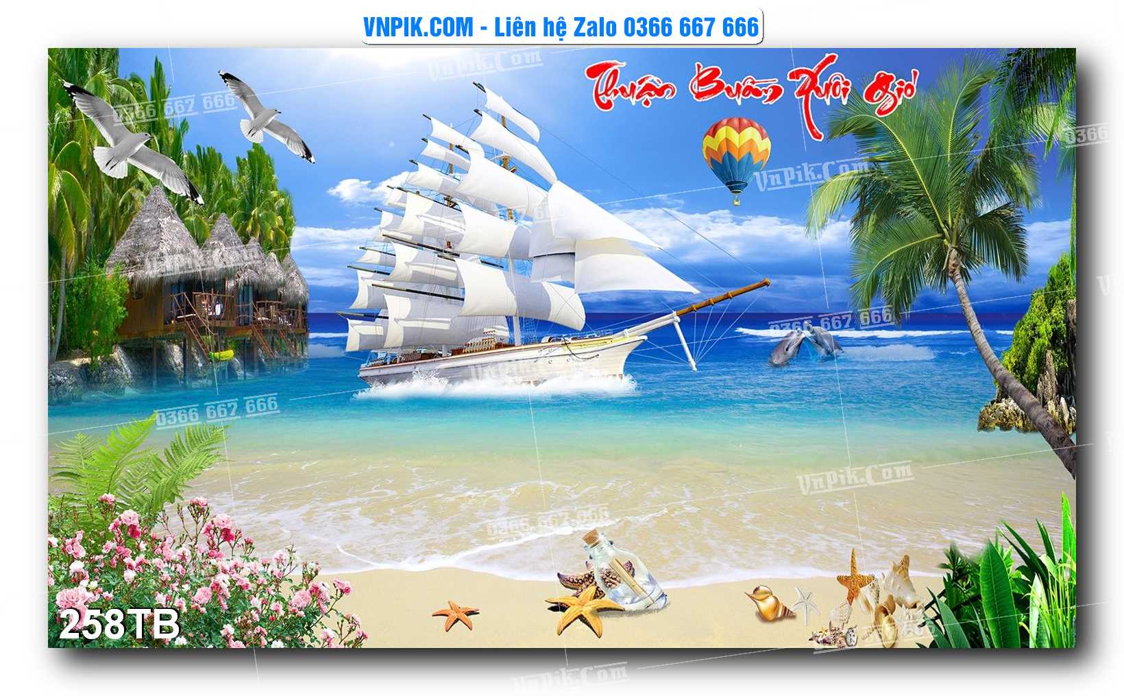 Tranh thuận buồm xuôi gió file PSD mẫu 258TB