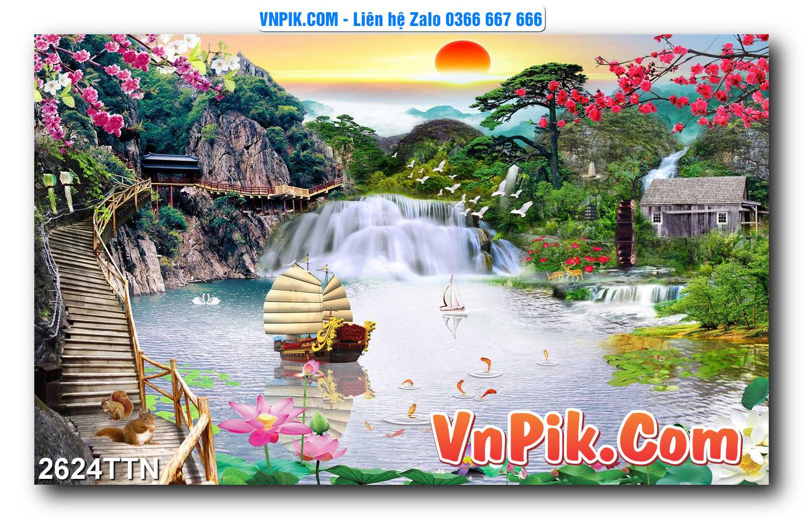 Tranh thác nước – Tranh phong thủy – Tranh treo tường mã 2624TTN