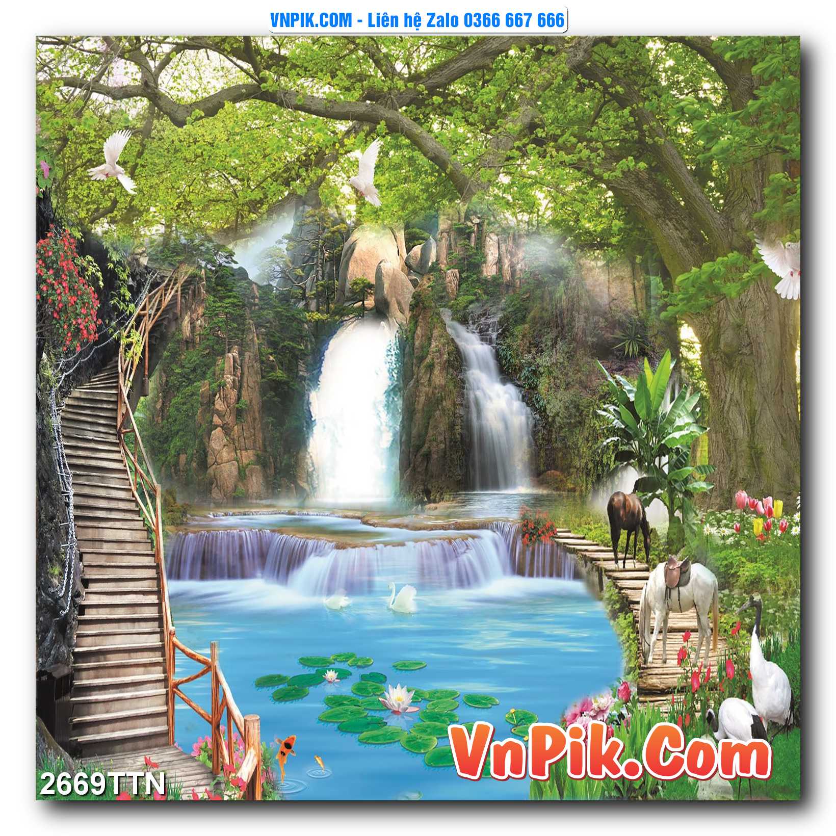 Tranh thác nước – Tranh phong thủy – Tranh treo tường mã 2669TTN