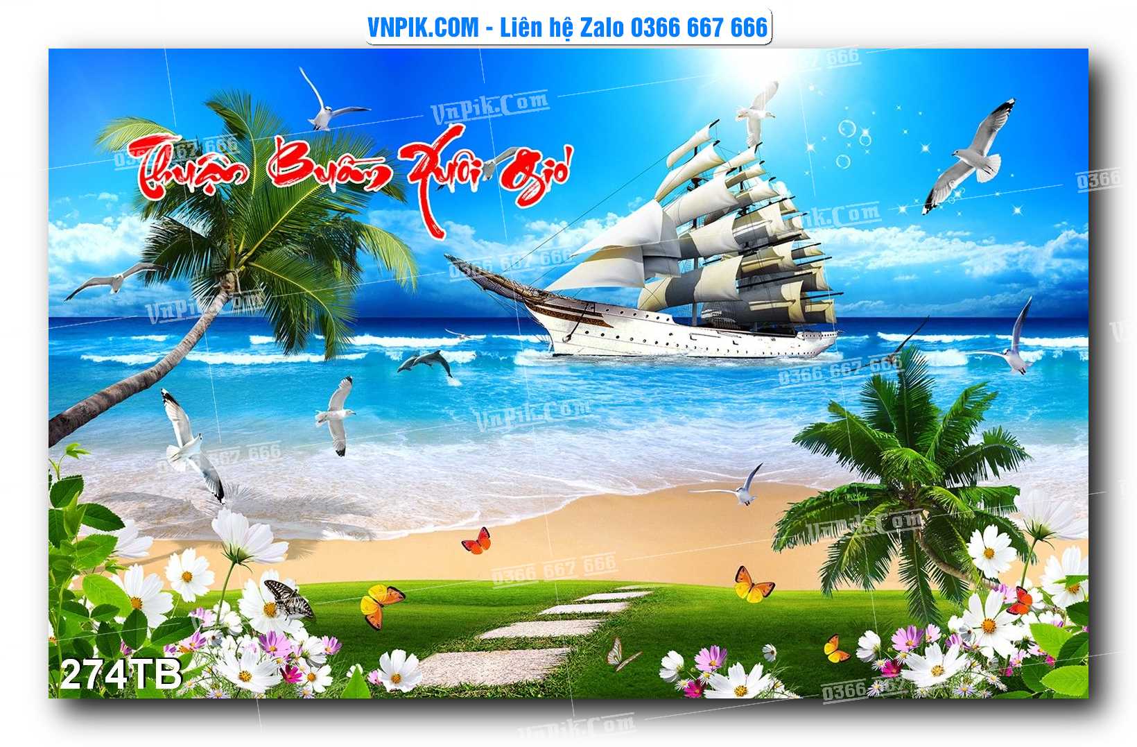 Tranh thuận buồm xuôi gió file PSD mẫu 274TB