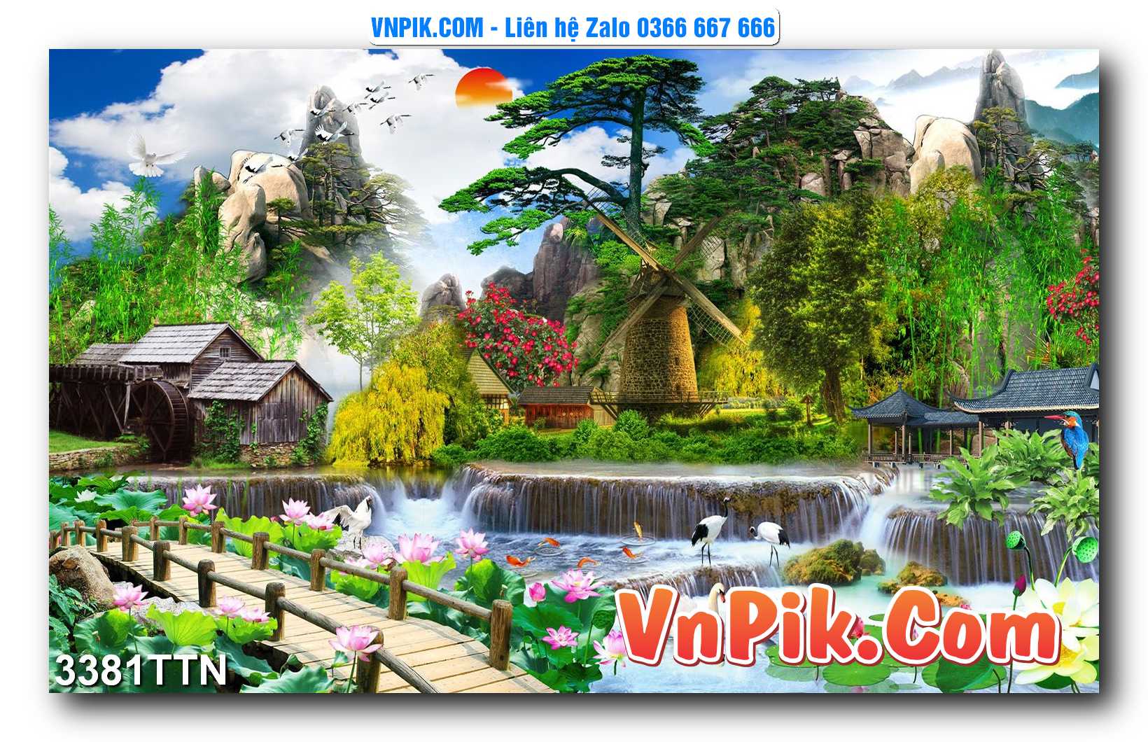 Tranh thác nước – Tranh phong thủy – Tranh treo tường mã 3381TTN