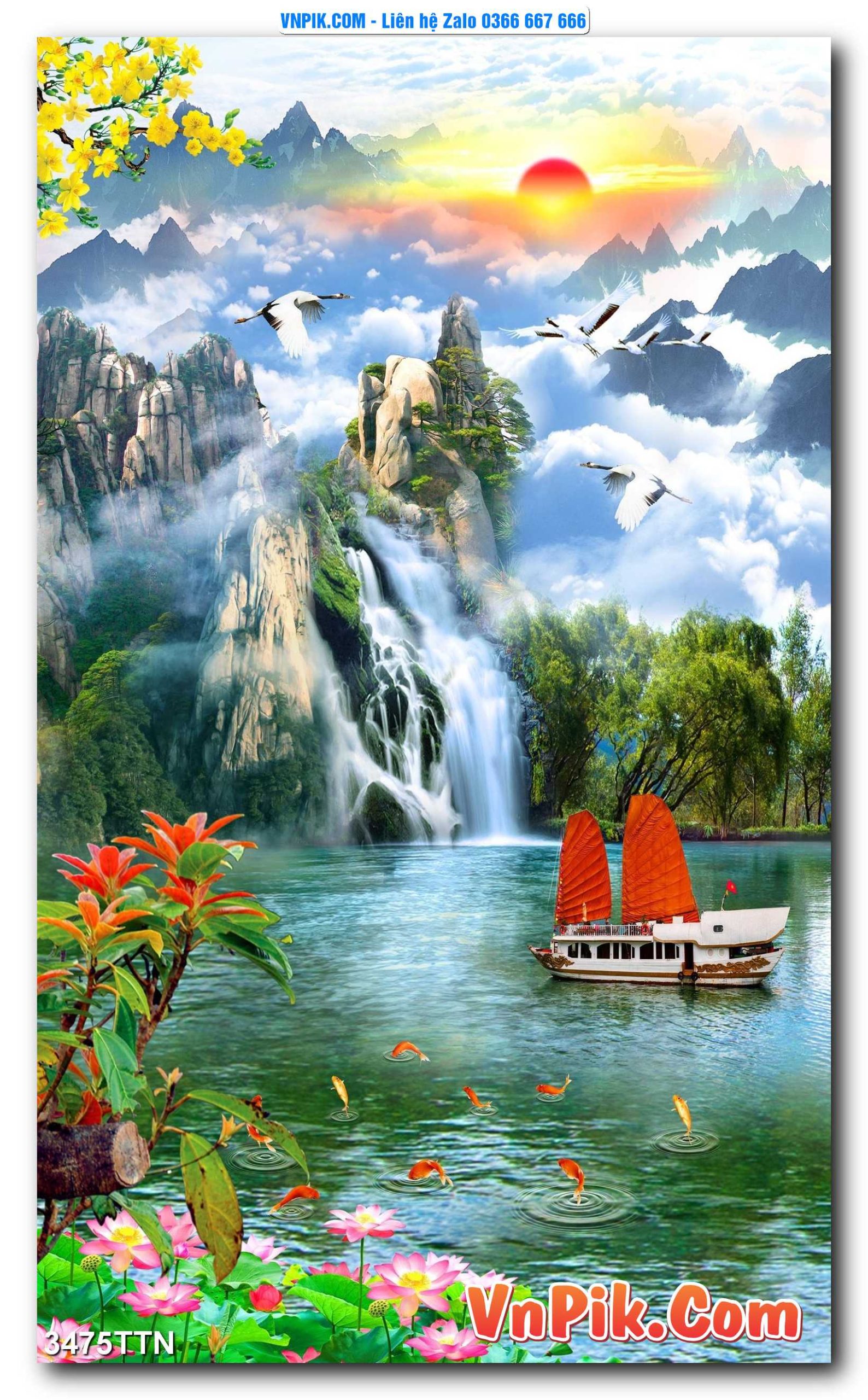 Tranh thác nước – Tranh phong thủy – Tranh treo tường mã 3475TTN