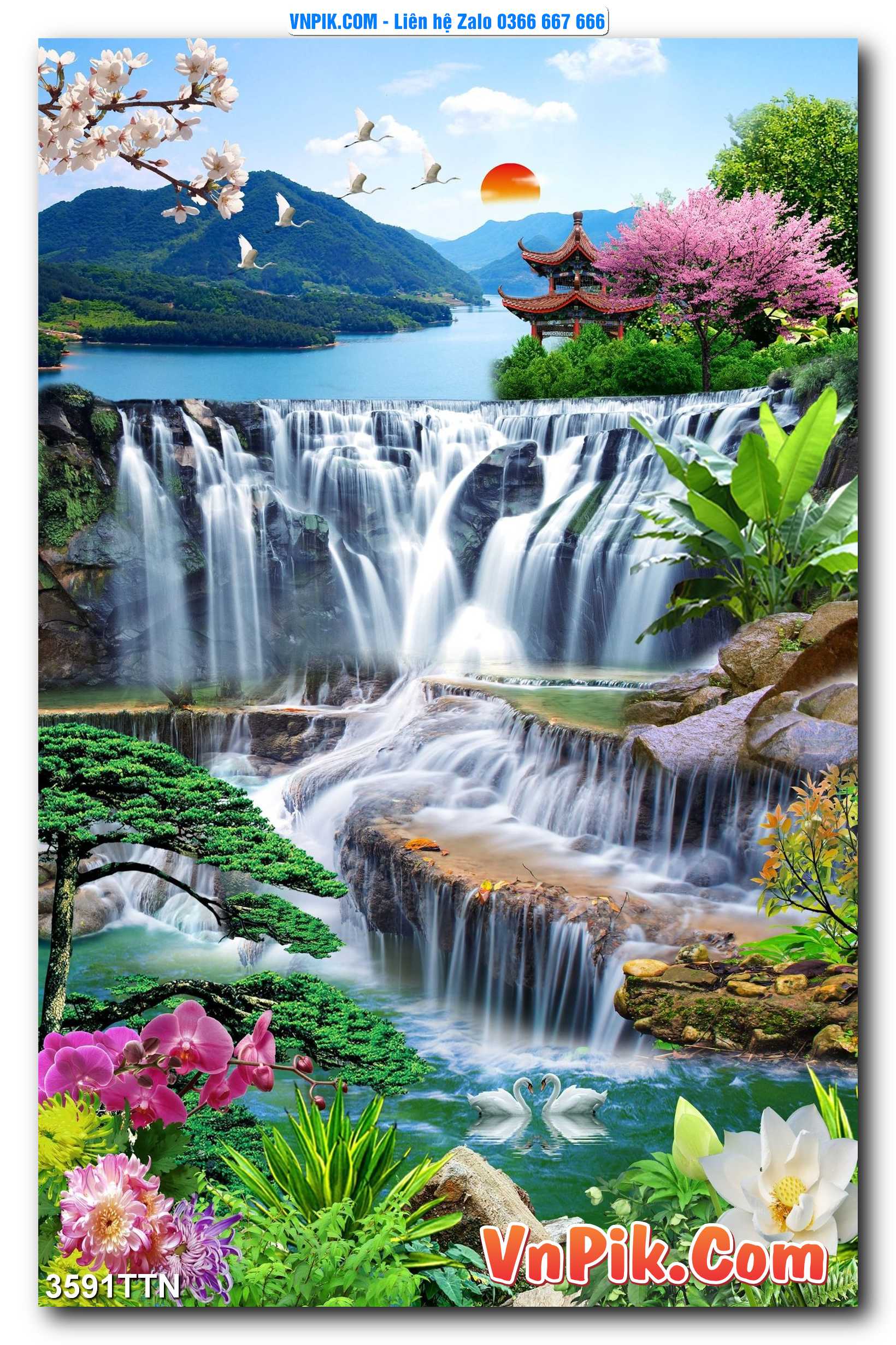 Tranh thác nước – Tranh phong thủy – Tranh treo tường mã 3591TTN