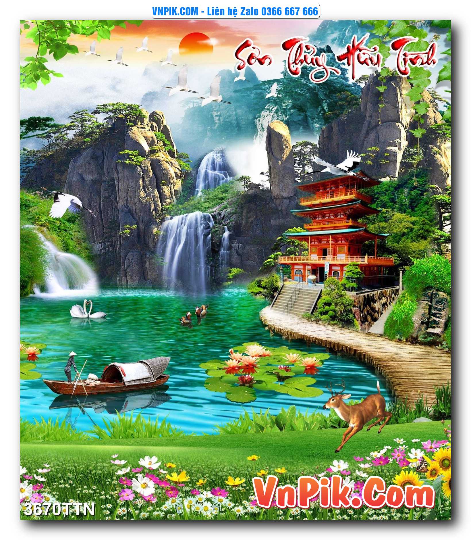 Tranh thác nước – Tranh phong thủy – Tranh treo tường mã 3670TTN