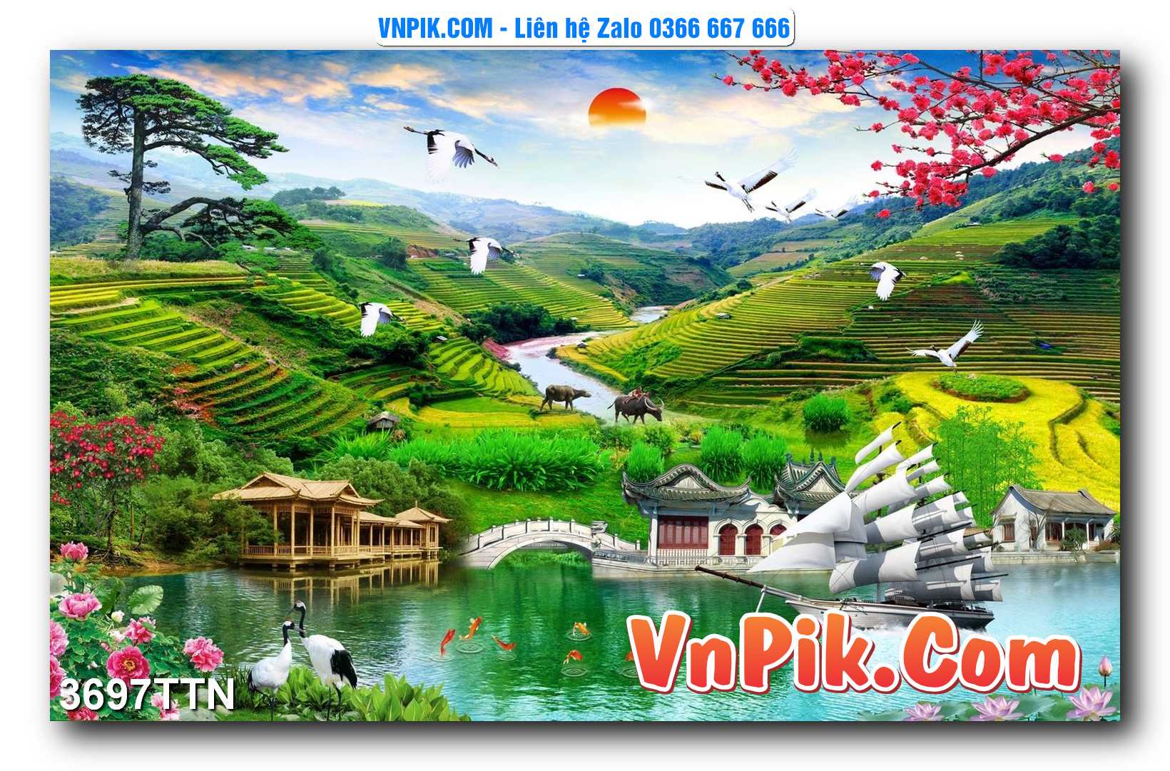 Tranh thác nước – Tranh phong thủy – Tranh treo tường mã 3697TTN
