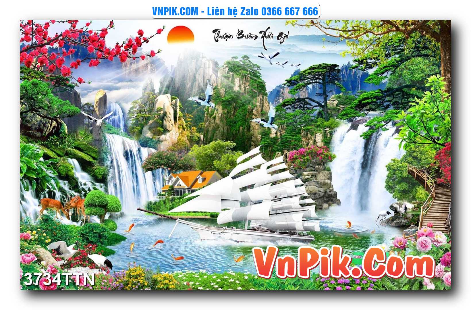 Tranh thác nước – Tranh phong thủy – Tranh treo tường mã 3734TTN