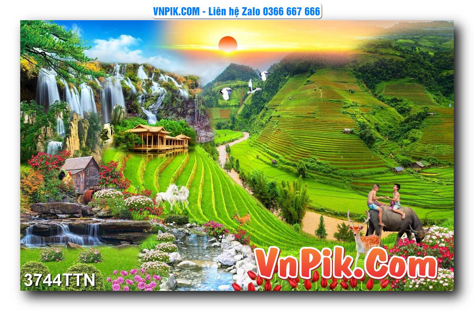 Tranh thác nước – Tranh phong thủy – Tranh treo tường mã 3744TTN