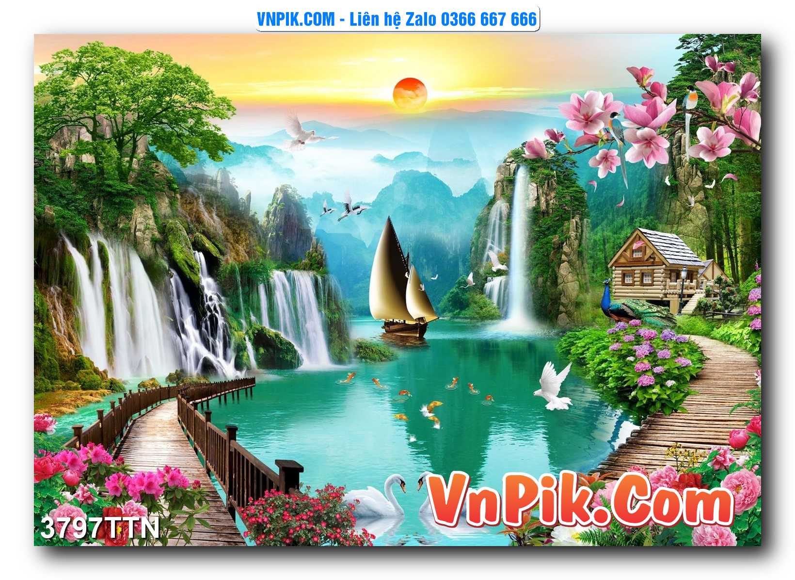 Tranh thác nước – Tranh phong thủy – Tranh treo tường mã 3797TTN