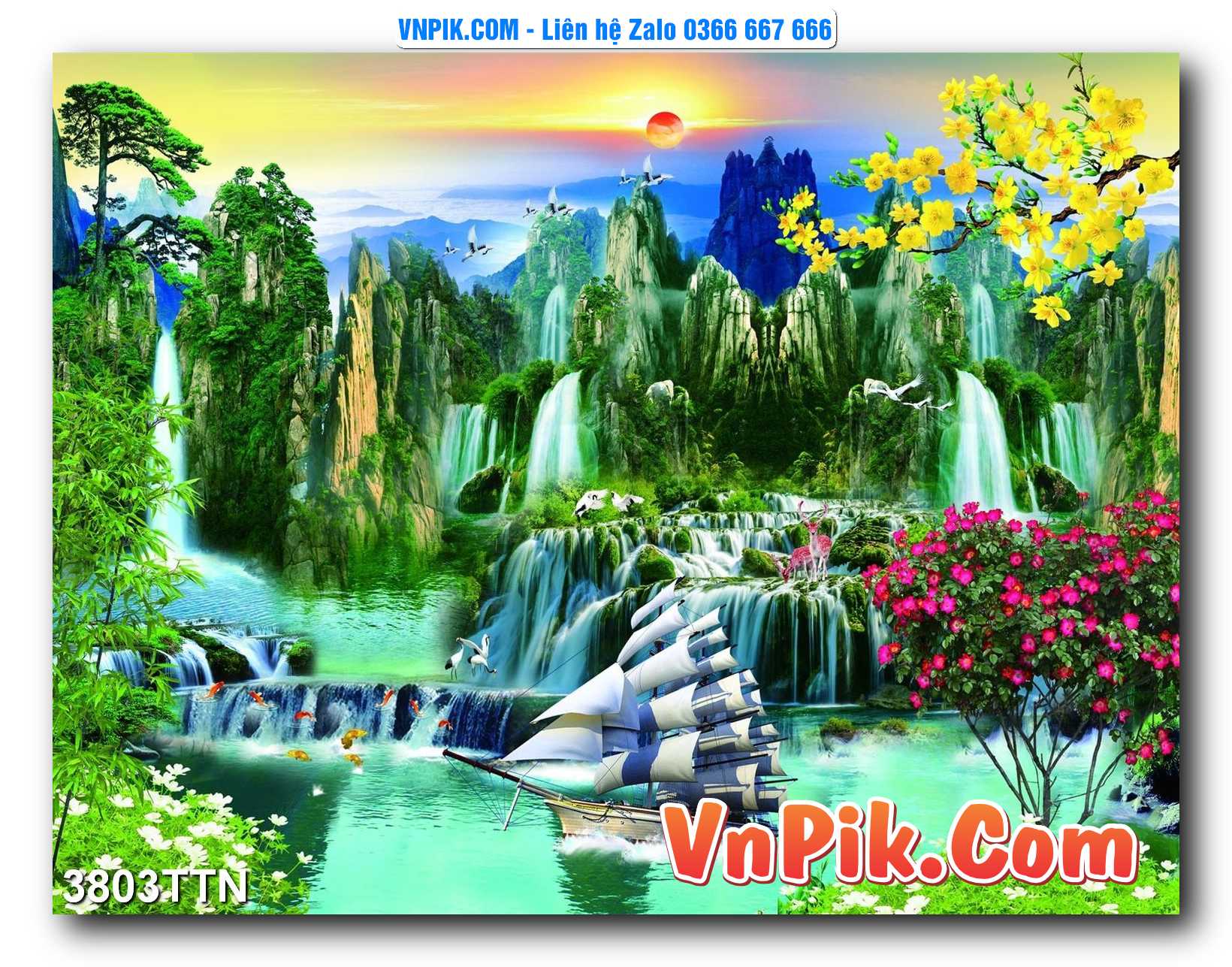 Tranh thác nước – Tranh phong thủy – Tranh treo tường mã 3803TTN