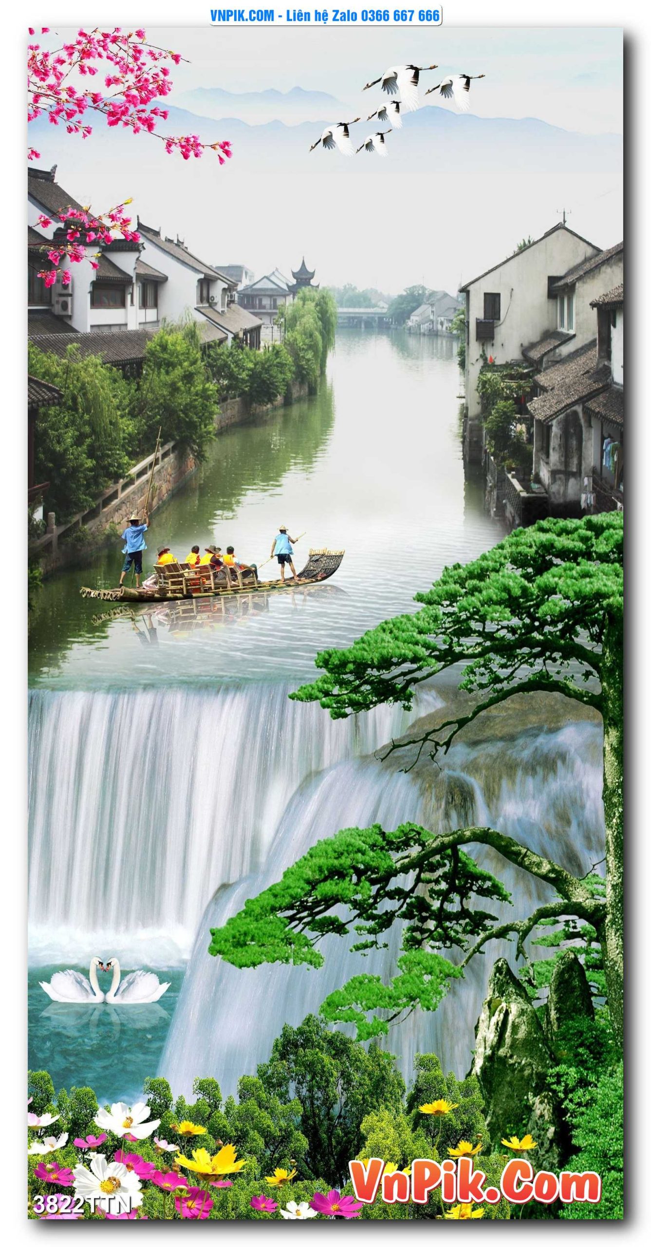 Tranh thác nước – Tranh phong thủy – Tranh treo tường mã 3822TTN