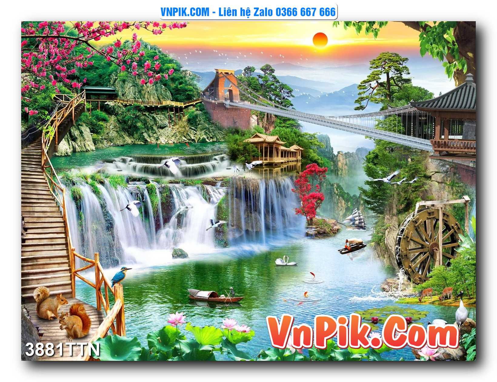 Tranh thác nước – Tranh phong thủy – Tranh treo tường mã 3881TTN
